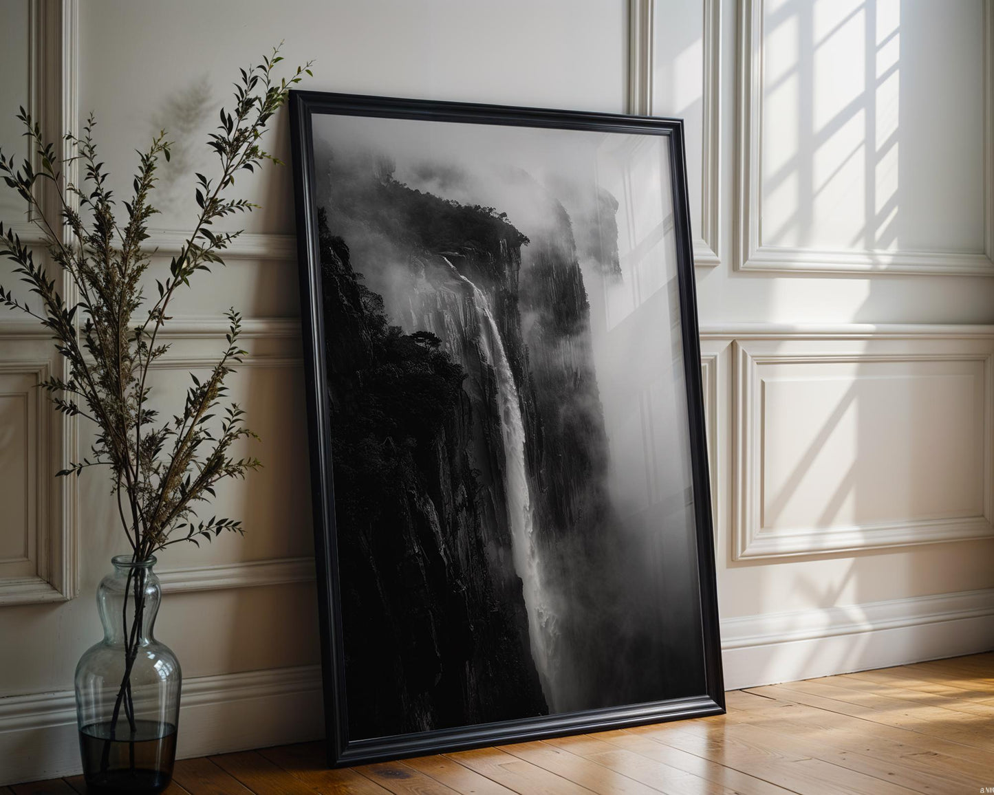 World Landmark | Waterfall Photography Print | Dramatic Black and White Landscape Wall Art wall art print, minimalist black and white poster, modern Scandinavian wall decor, Monohaus