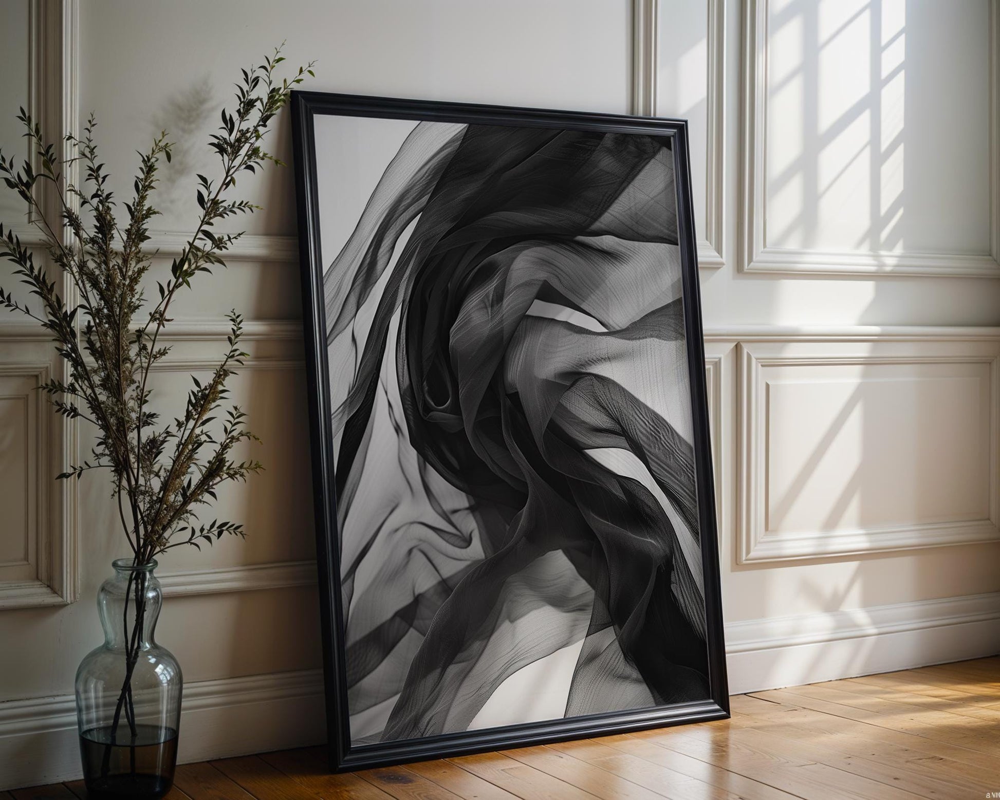 Minimal Wall Art Abstract Black Fabric Art Print | Moody Sheer Texture, Minimalist Decor abstract wall art print, geometric minimalist poster, modern Scandinavian decor, Monohaus