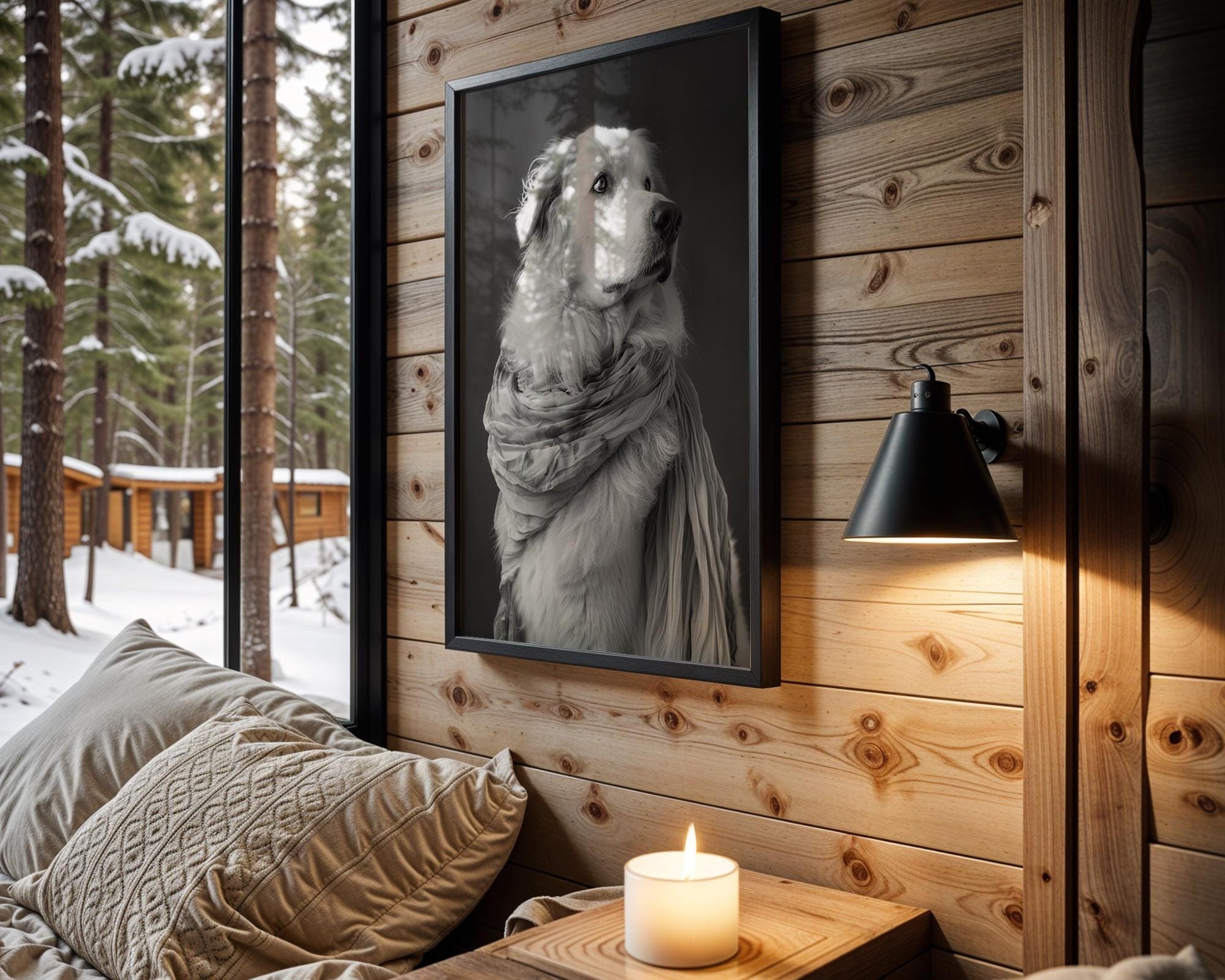 Dog Photography Fluffy White Pet Art Print | Modern Portrait Home Decor wall art print, minimalist black and white poster, modern Scandinavian wall decor, Monohaus