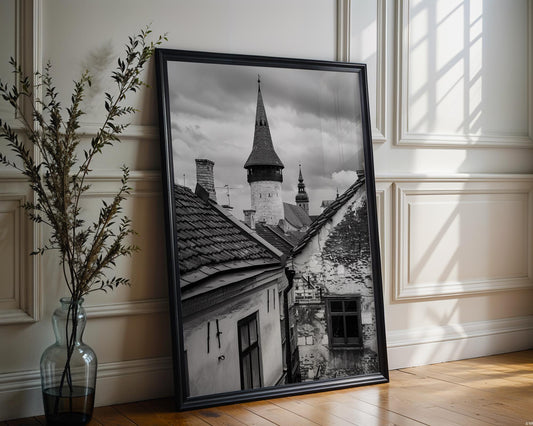 World Landmark | Tallinn Medieval Towers Print | Estonia Old Town Black and White Photography