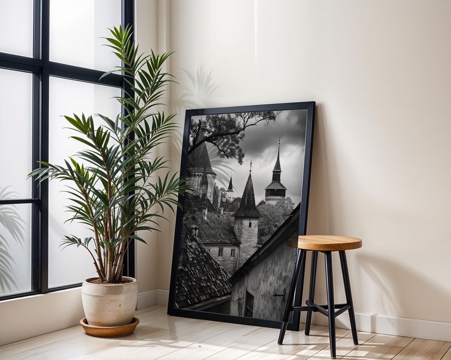 World Landmark | Tallinn Old Town Rooftops Print | Black and White Estonia Architecture