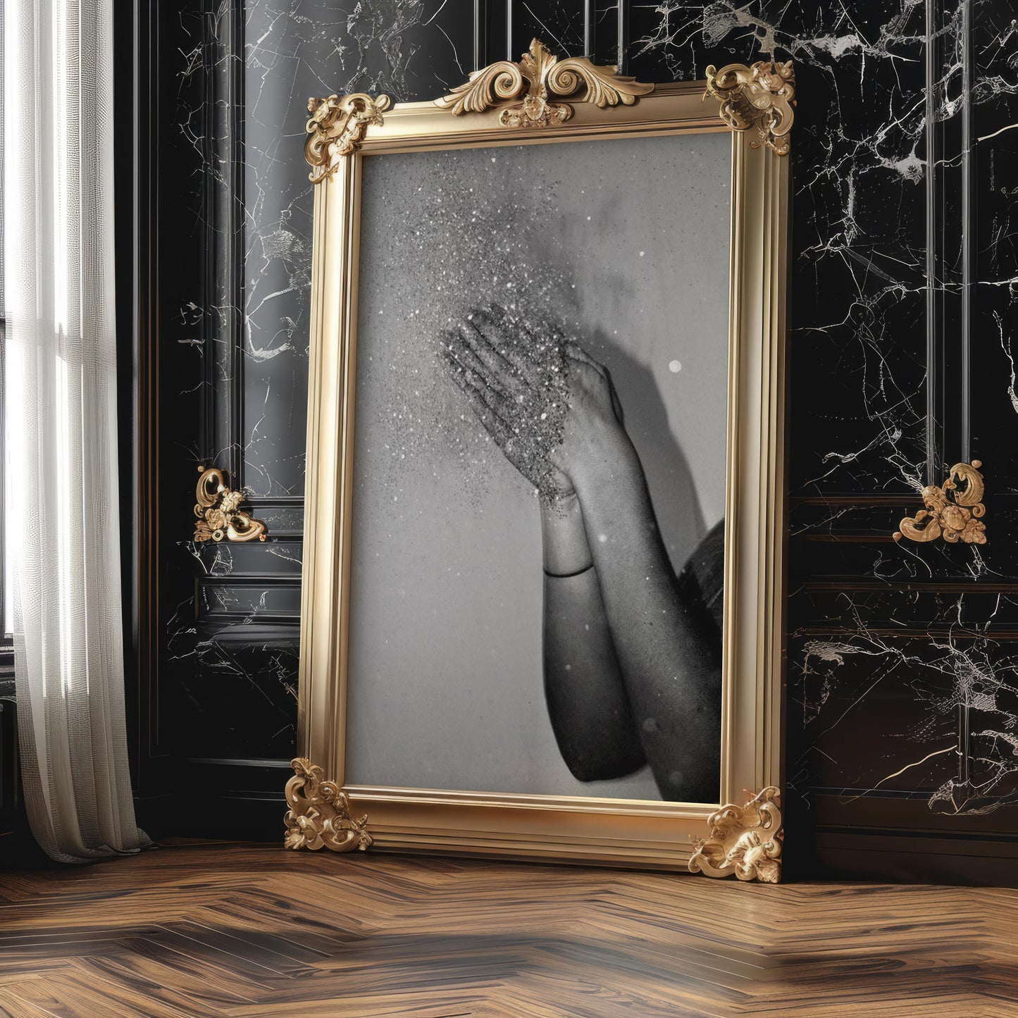 Designer Wall Art | Glitter Hands Photography Print | Minimalist Black and White Home Decor wall art print, minimalist black and white poster, modern Scandinavian wall decor, Monohaus