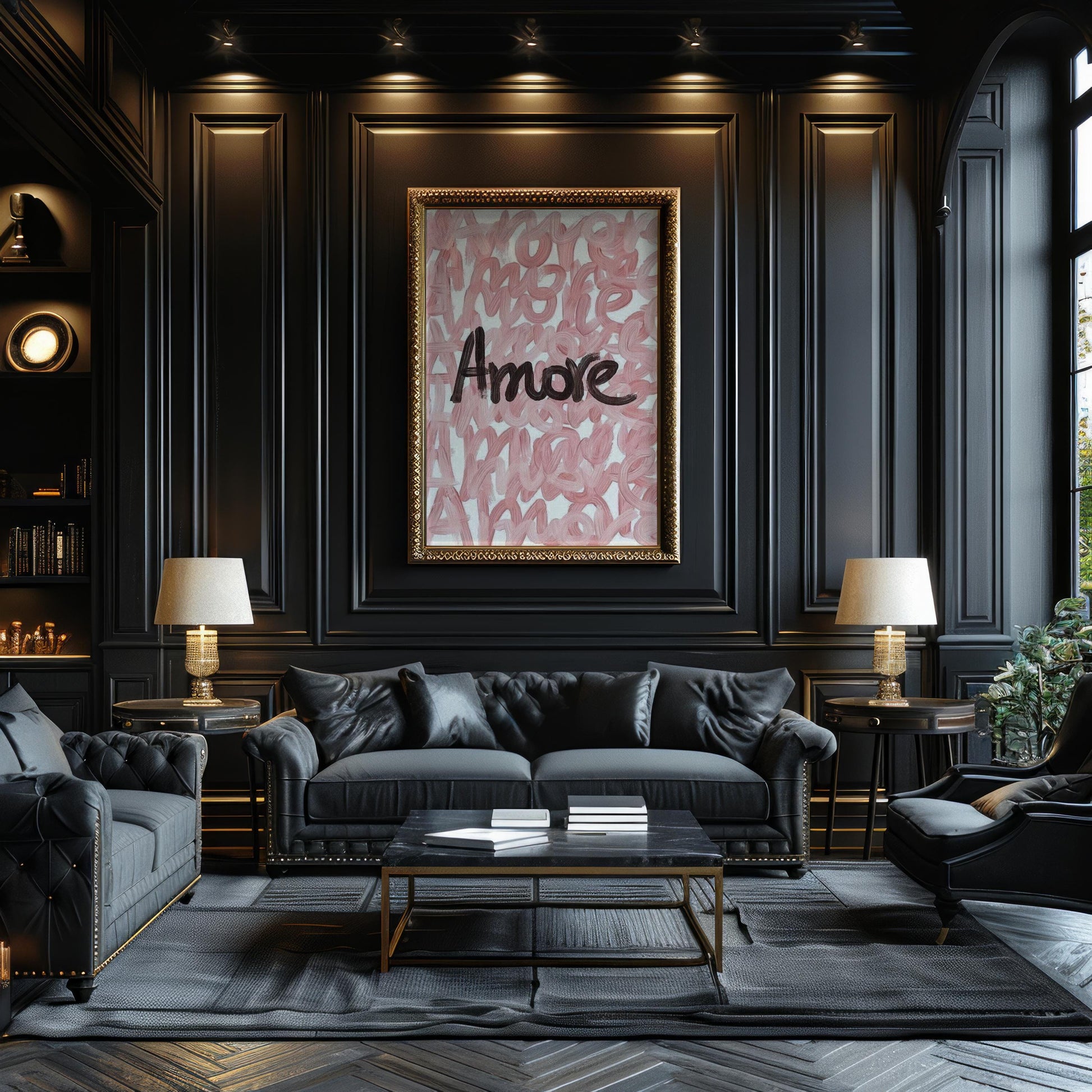 Designer Wall Art | Amore Typography Poster | Modern Blush Pink Love Print typography wall art print, minimalist black and white type poster, modern graphic design decor, Monohaus