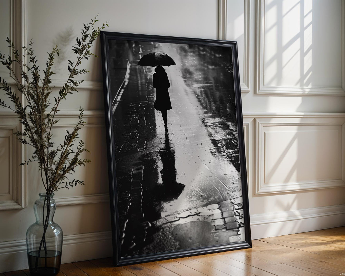 Urban Photography | Umbrella Silhouette Print | Black and White Street Photography black and white photo print, minimalist monochrome wall art poster for modern interiors, Monohaus