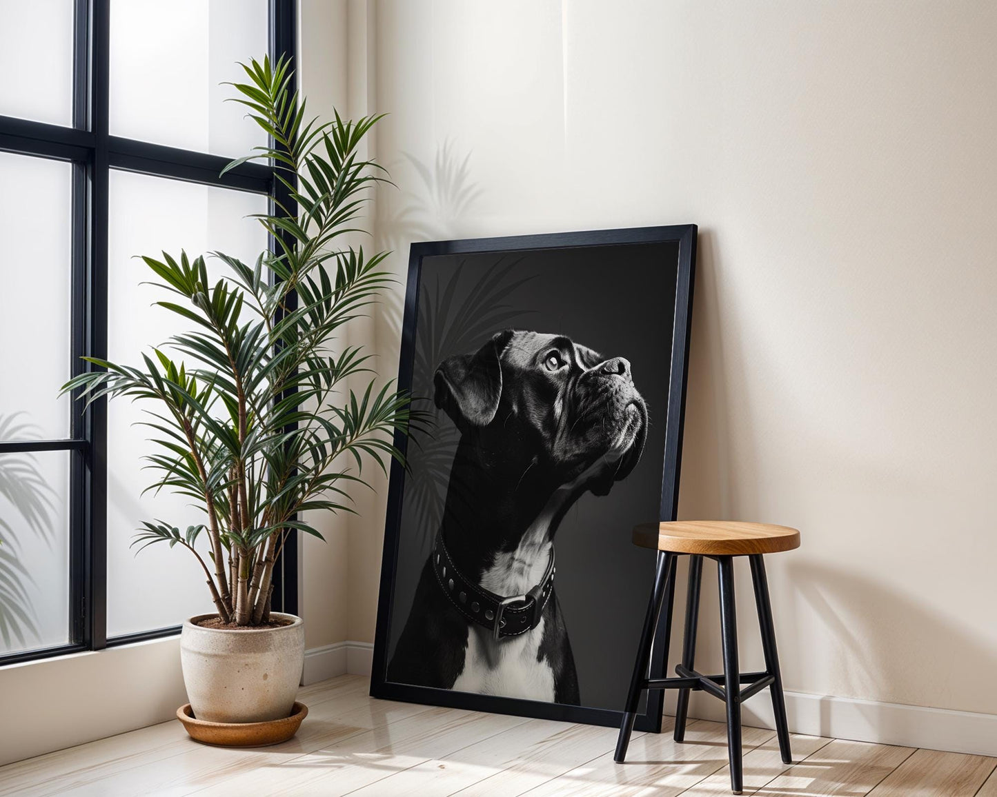 Dog Photography Boxer Pet Portrait Print | Black and White Home Decor, Minimalist Poster wall art print, minimalist black and white poster, modern Scandinavian wall decor, Monohaus