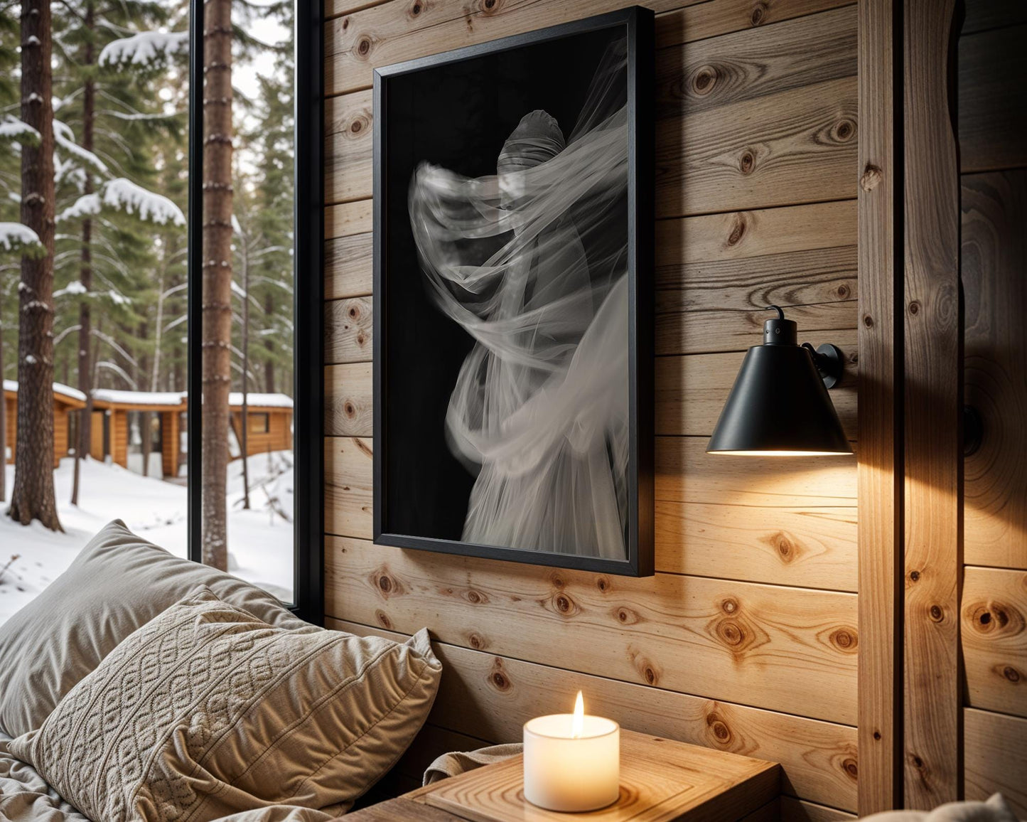 Minimal Wall Art Flowing Veil Photography Print | Dreamlike Black and White Home wall art print, minimalist black and white poster, modern Scandinavian wall decor, Monohaus