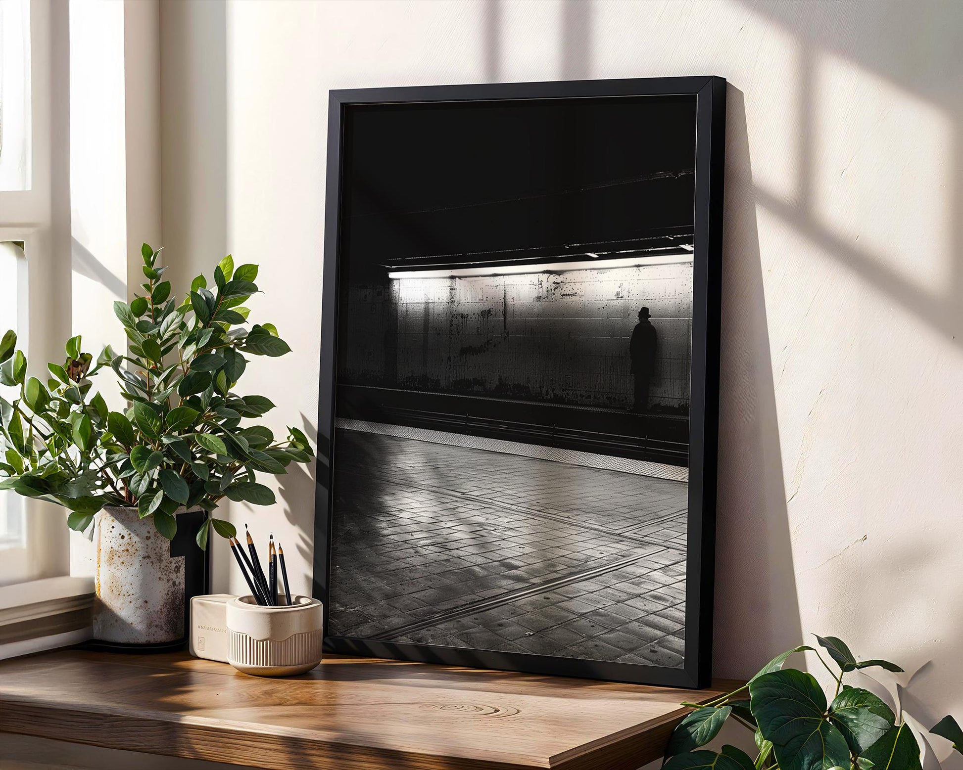 Minimal Wall Art The Watcher | Black and White Subway Photography wall art print, black and white architectural poster, minimalist modern Scandinavian wall decor, Monohaus