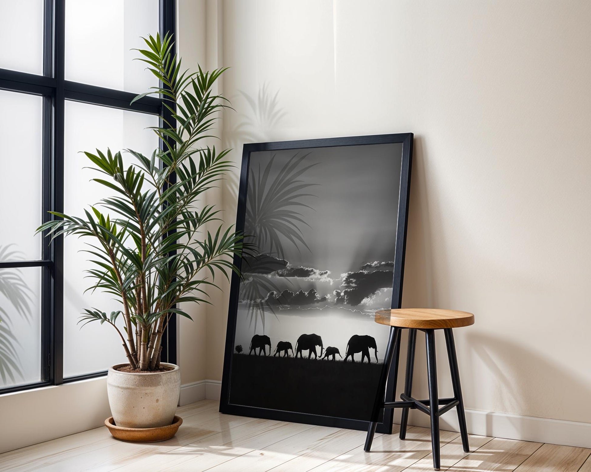 Wildlife Poster | Elephant Family Silhouette Print • Black & White Safari Wall Art wall art print, minimalist black and white poster, modern Scandinavian wall decor, Monohaus