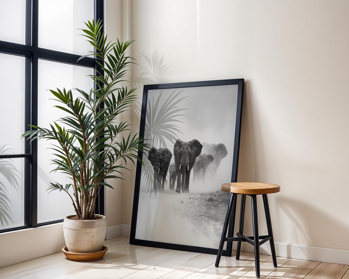 Wildlife Poster | Elephant Herd Print | Black & White Safari Photography, Modern Nature Decor wall art print, minimalist black and white poster, modern Scandinavian wall decor, Monohaus