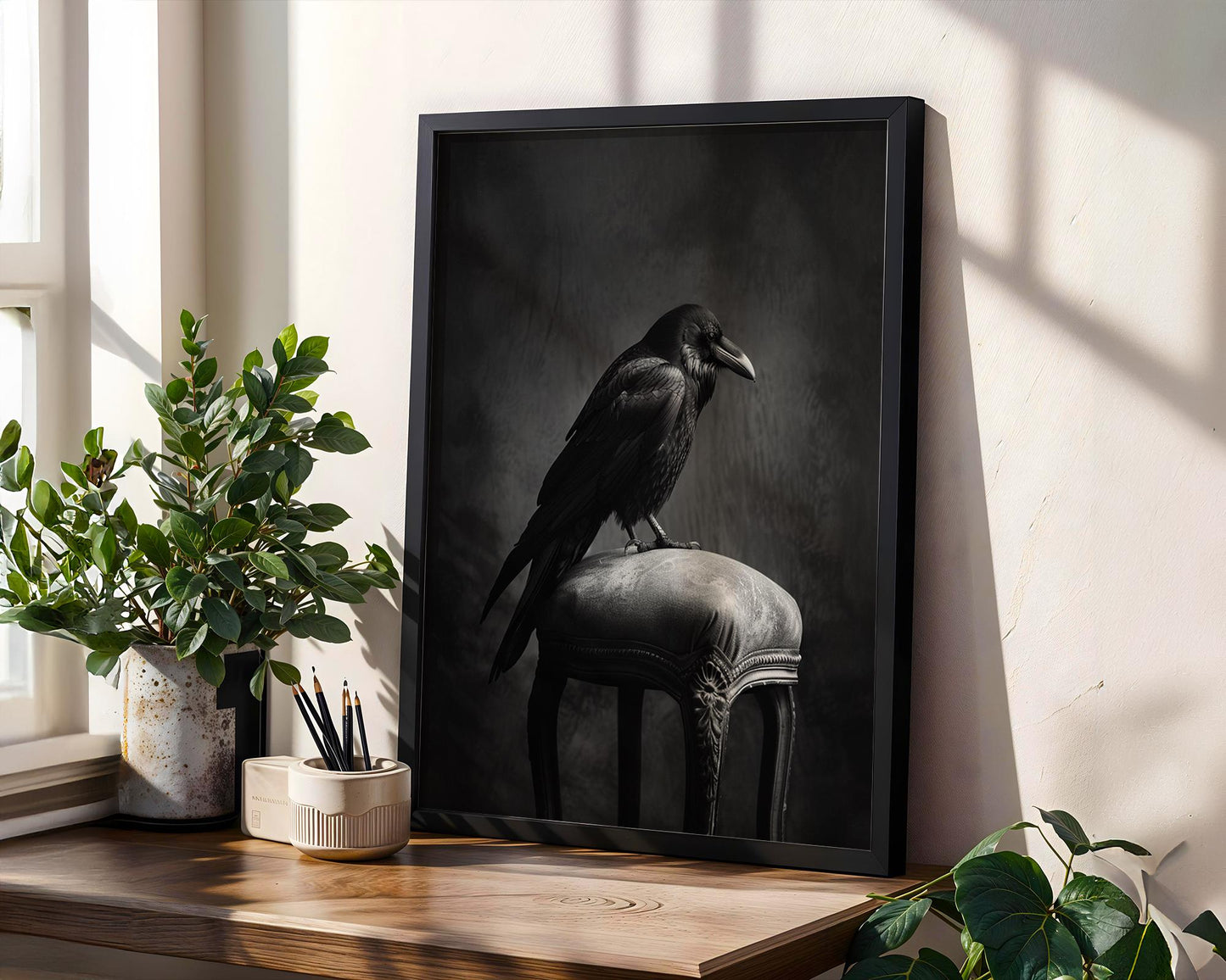 Minimal Wall Art Gothic Raven Print | Moody Black and White Photography wall art print, minimalist black and white poster, modern Scandinavian wall decor, Monohaus