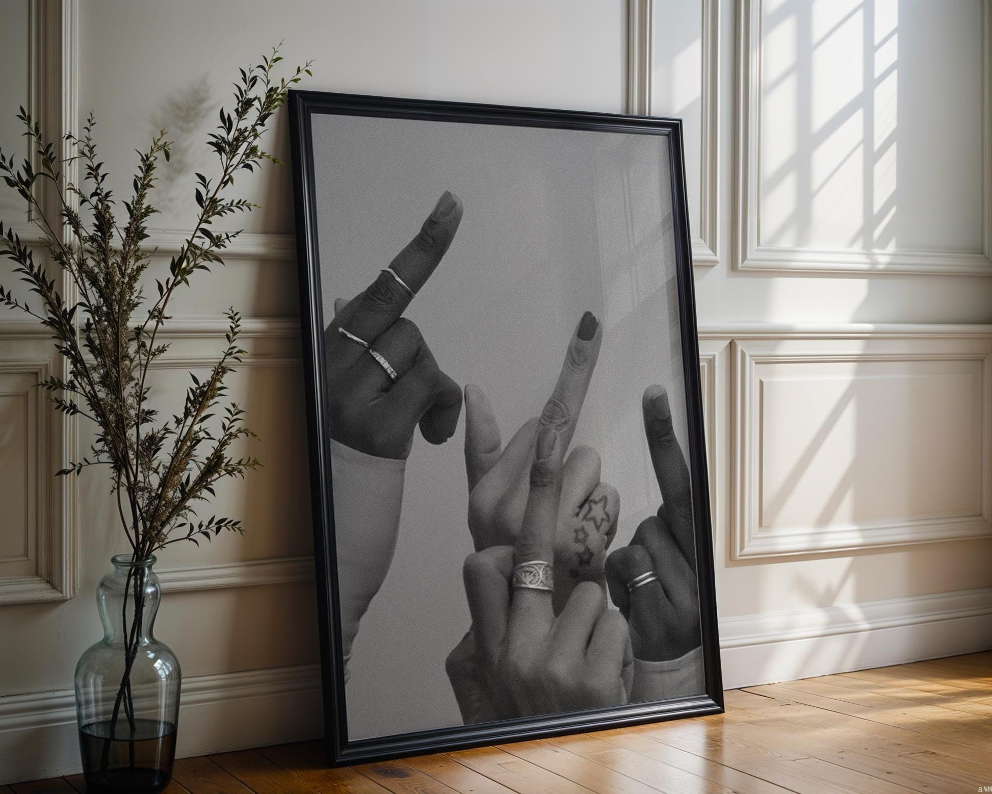 Designer Wall Art | Rock & Roll Hands Print | Edgy Black and White Photography wall art print, minimalist black and white poster, modern Scandinavian wall decor, Monohaus
