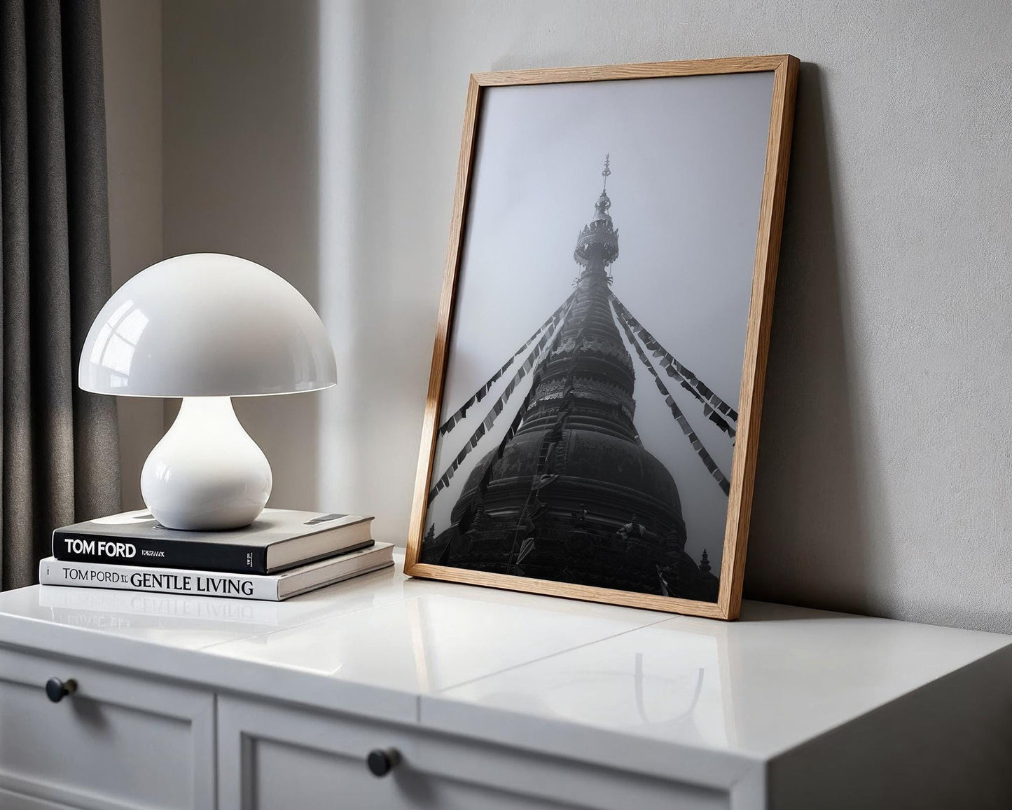 World Landmark | Swayambhunath Stupa Print | Kathmandu Temple Black and White Photography