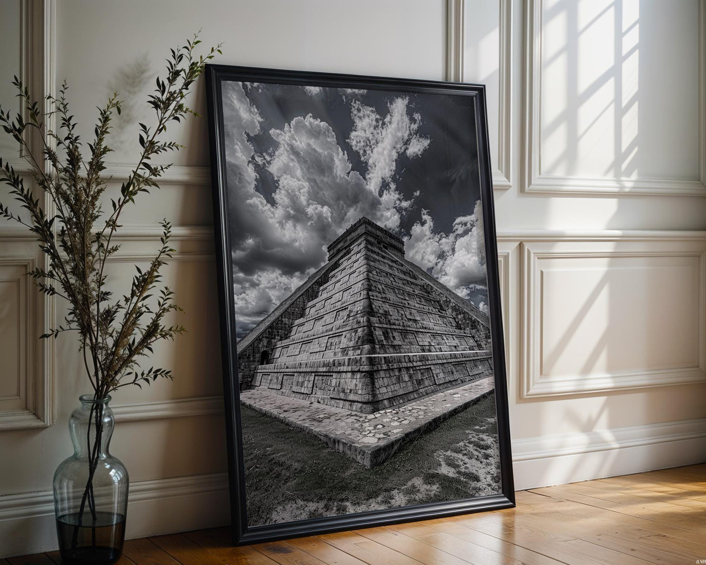 World Landmark | Chichen Itza Pyramid Photography Print | Black and White Mexico Wall Art