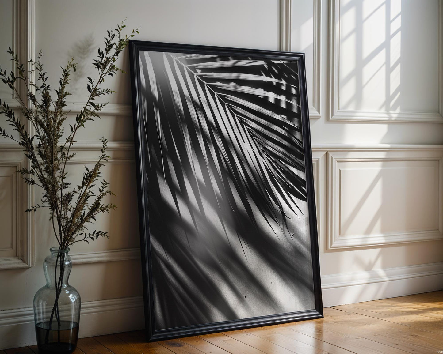 Botanical Photo | Palm Shadows on Wall | Black and White Abstract Photography abstract wall art print, geometric minimalist poster, modern Scandinavian decor, Monohaus