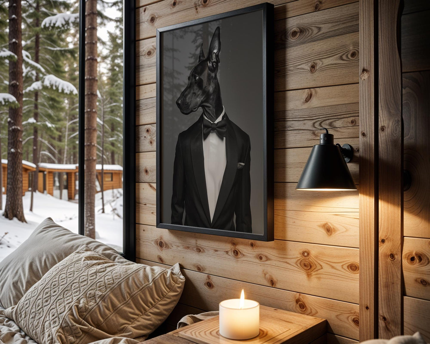 Dog Photography Doberman in Tuxedo Art Print | Minimalist Pet Portrait wall art print, minimalist black and white poster, modern Scandinavian wall decor, Monohaus