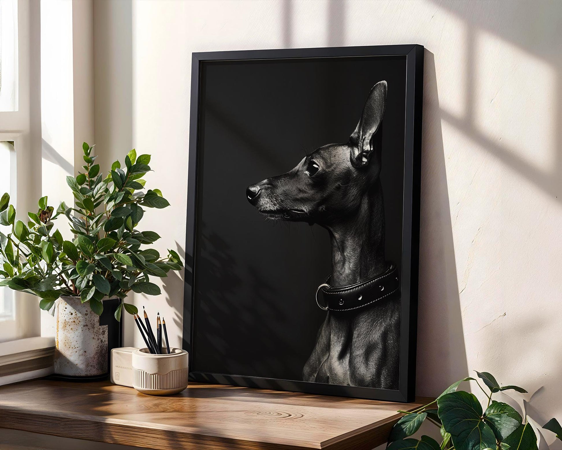 Dog Photography Italian Greyhound Print | Moody Black and White Pet Portrait wall art print, minimalist black and white poster, modern Scandinavian wall decor, Monohaus