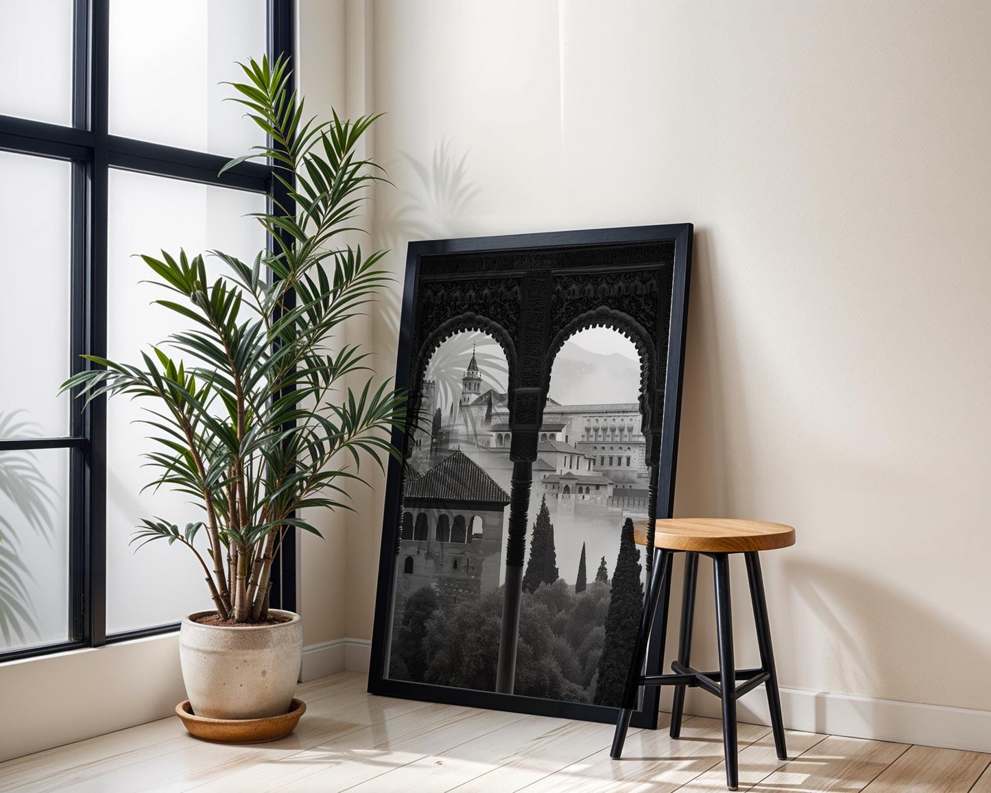 World Landmark | Alhambra Palace Arches Print | Moorish Architecture Photography wall art print, black and white architectural poster, minimalist modern Scandinavian wall decor, Monohaus