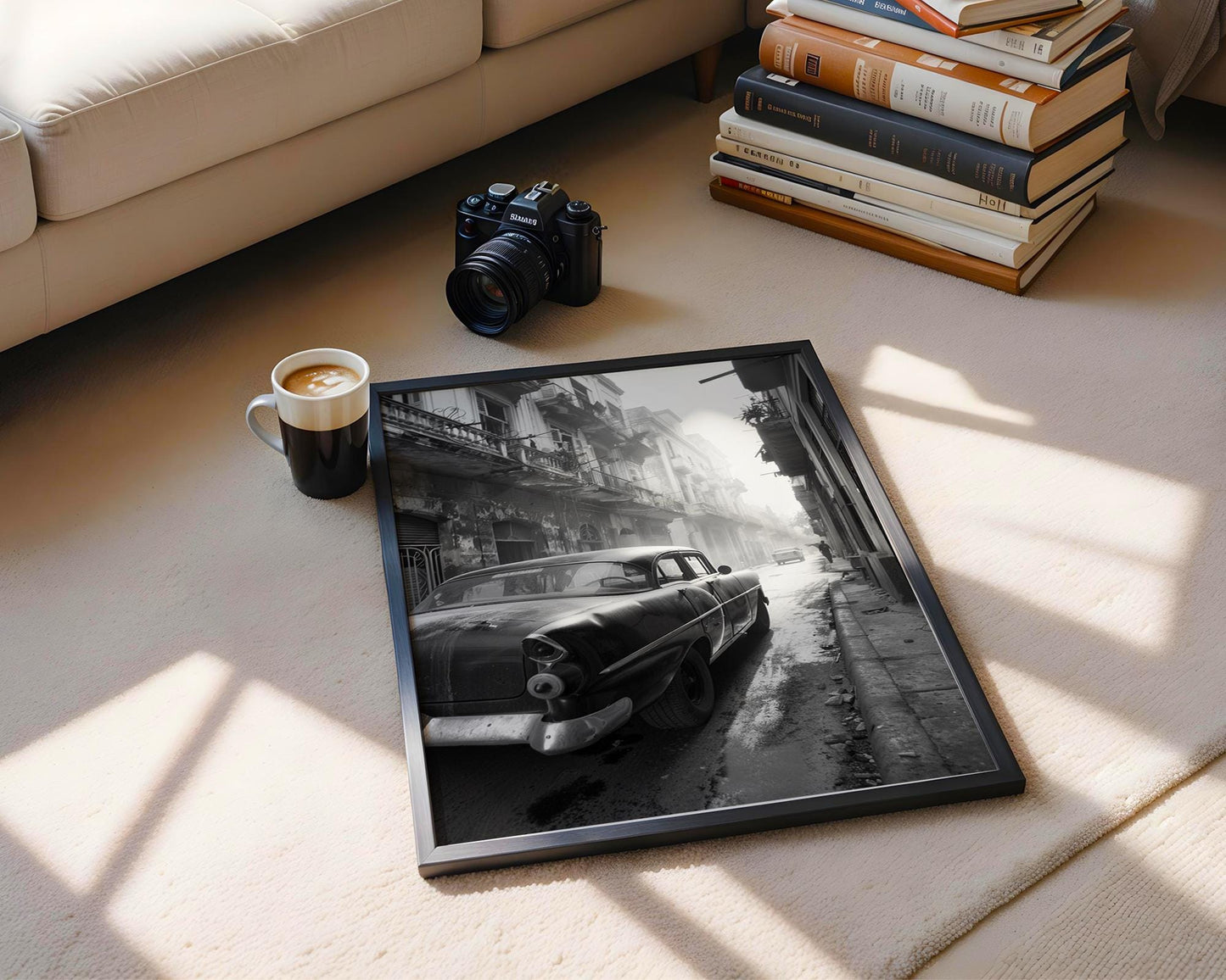 World Landmark | Havana Cuba Classic Car Print | Black and White Vintage Photography wall art print, minimalist black and white poster, modern Scandinavian wall decor, Monohaus