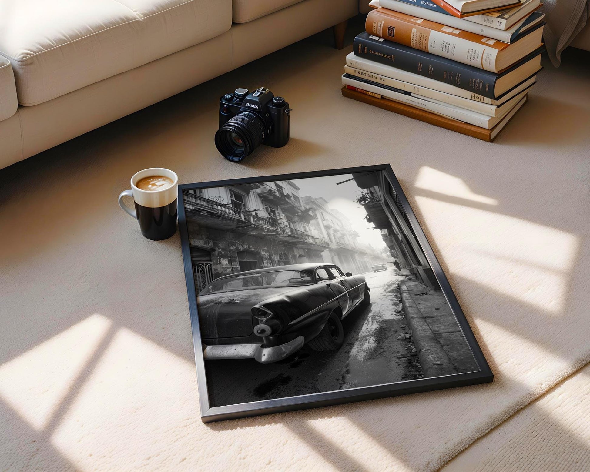 World Landmark | Havana Cuba Classic Car Print | Black and White Vintage Photography wall art print, minimalist black and white poster, modern Scandinavian wall decor, Monohaus