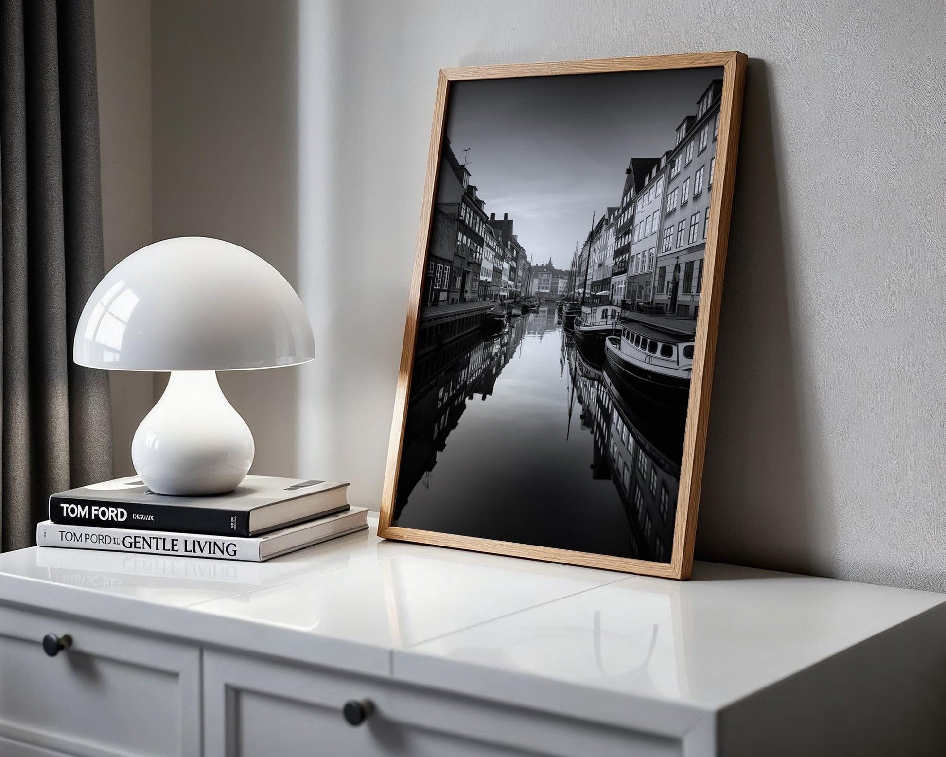 World Landmark | Copenhagen Photography Print | Nyhavn Canal Black and White Wall Art wall art print, minimalist black and white poster, modern Scandinavian wall decor, Monohaus