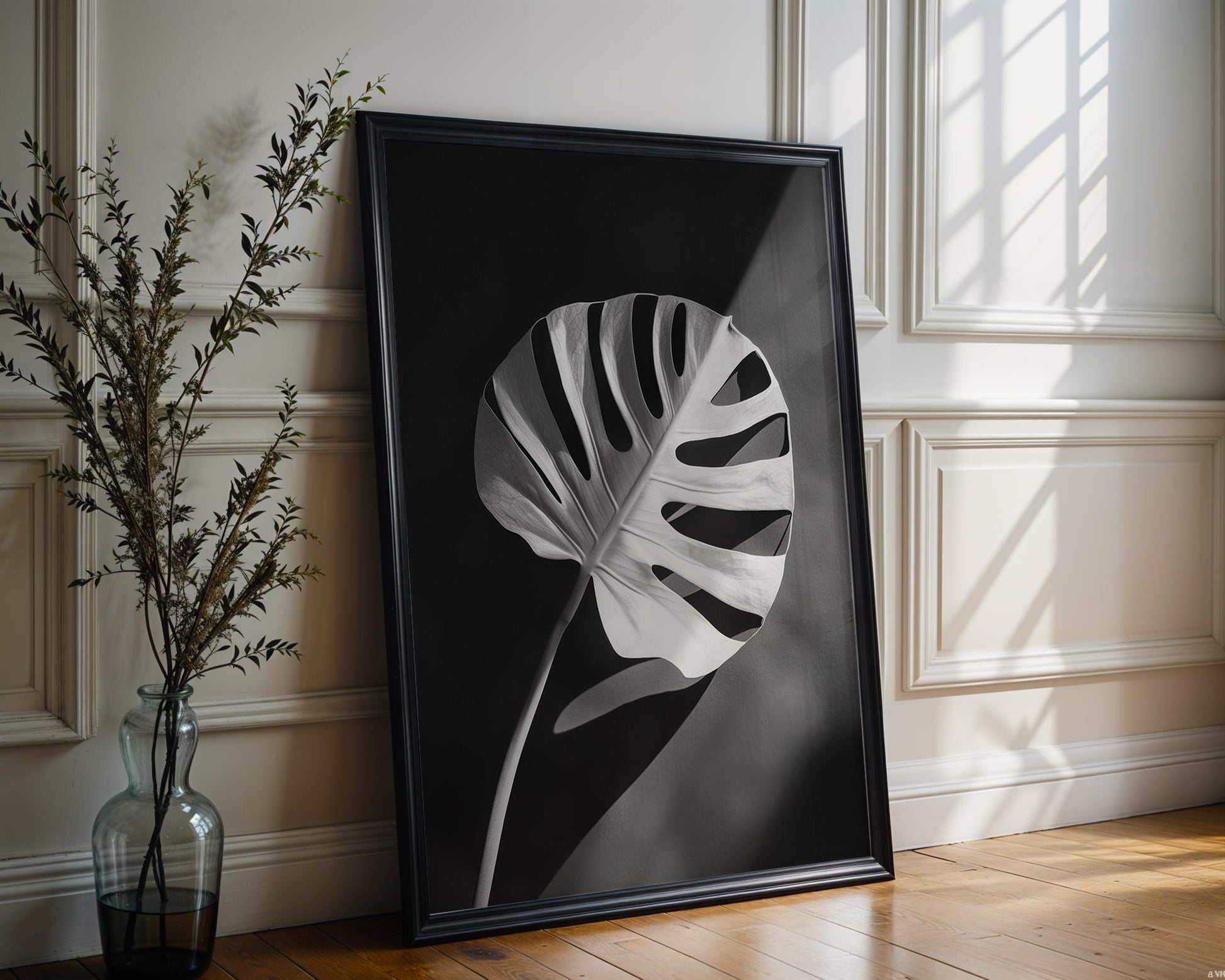 Botanical Photo | Monstera Leaf Print | Minimalist Black and White Scandi Art wall art print, minimalist black and white poster, modern Scandinavian wall decor, Monohaus