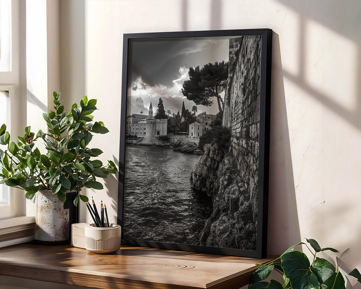 World Landmark | Dubrovnik City Walls Print | Black and White Croatia Travel Photography wall art print, black and white architectural poster, minimalist modern Scandinavian wall decor, Monohaus