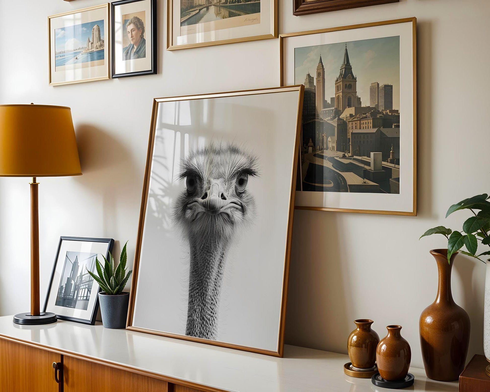 Wildlife Poster | Ostrich Fine Art Print • Minimalist Black & White Animal Portrait wall art print, minimalist black and white poster, modern Scandinavian wall decor, Monohaus