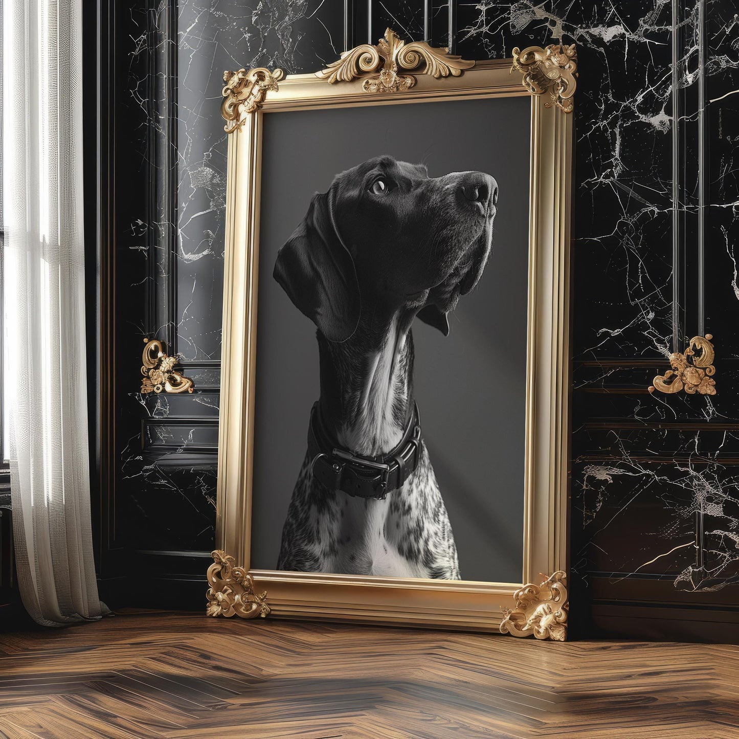 Dog Photography German Shorthaired Pointer Print | Modern Pet Portrait, Studded Collar wall art print, minimalist black and white poster, modern Scandinavian wall decor, Monohaus