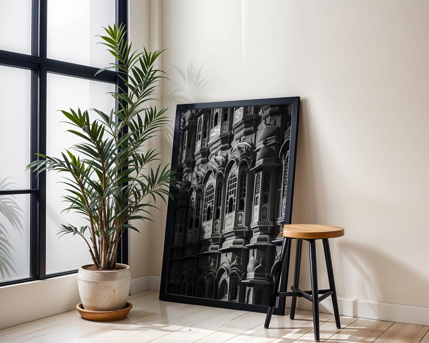 World Landmark | Hawa Mahal Architecture Print | Jaipur Palace of Winds, India wall art print, black and white architectural poster, minimalist modern Scandinavian wall decor, Monohaus