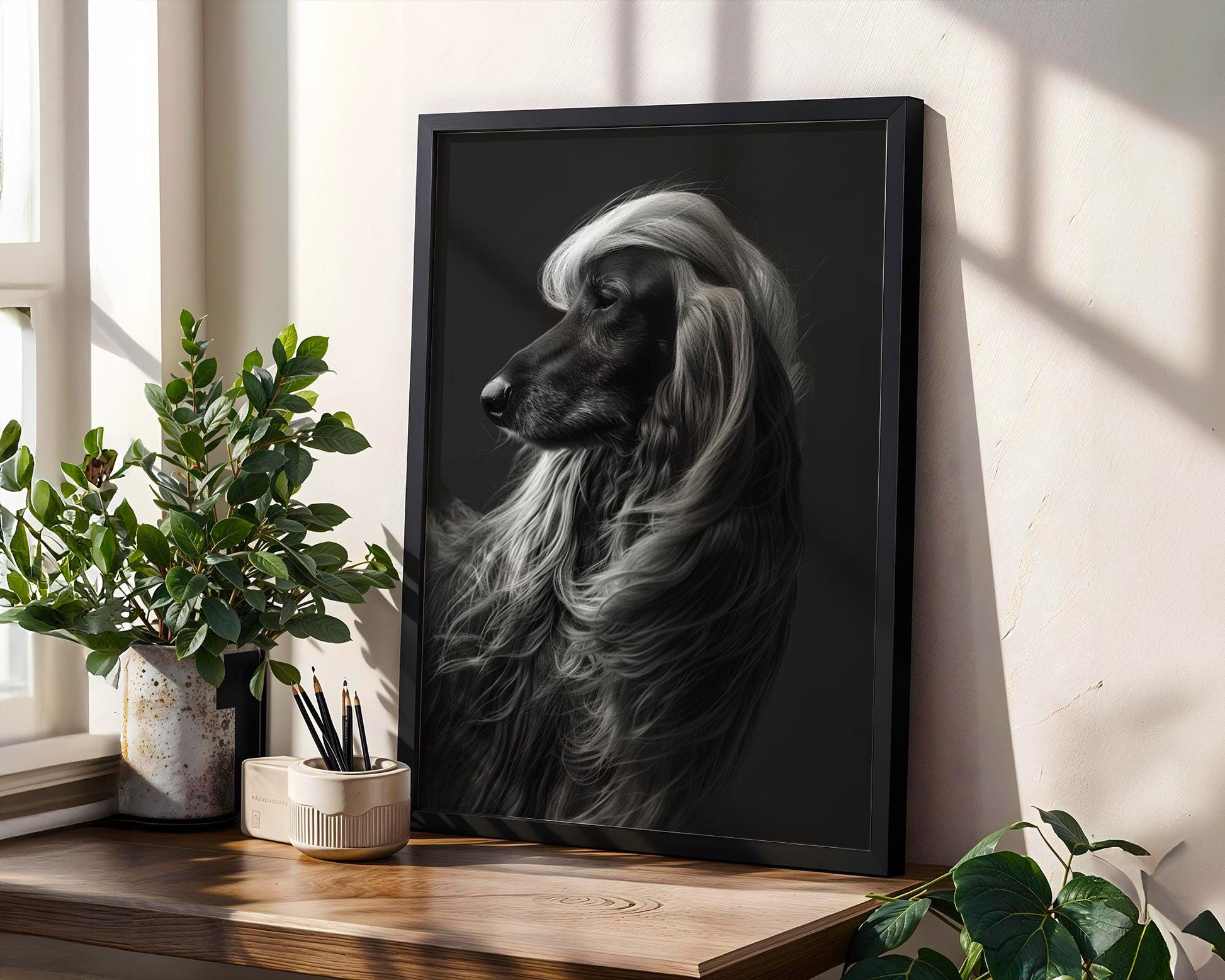 Dog Photography Afghan Hound Portrait Print | Modern Black and White wall art print, minimalist black and white poster, modern Scandinavian wall decor, Monohaus