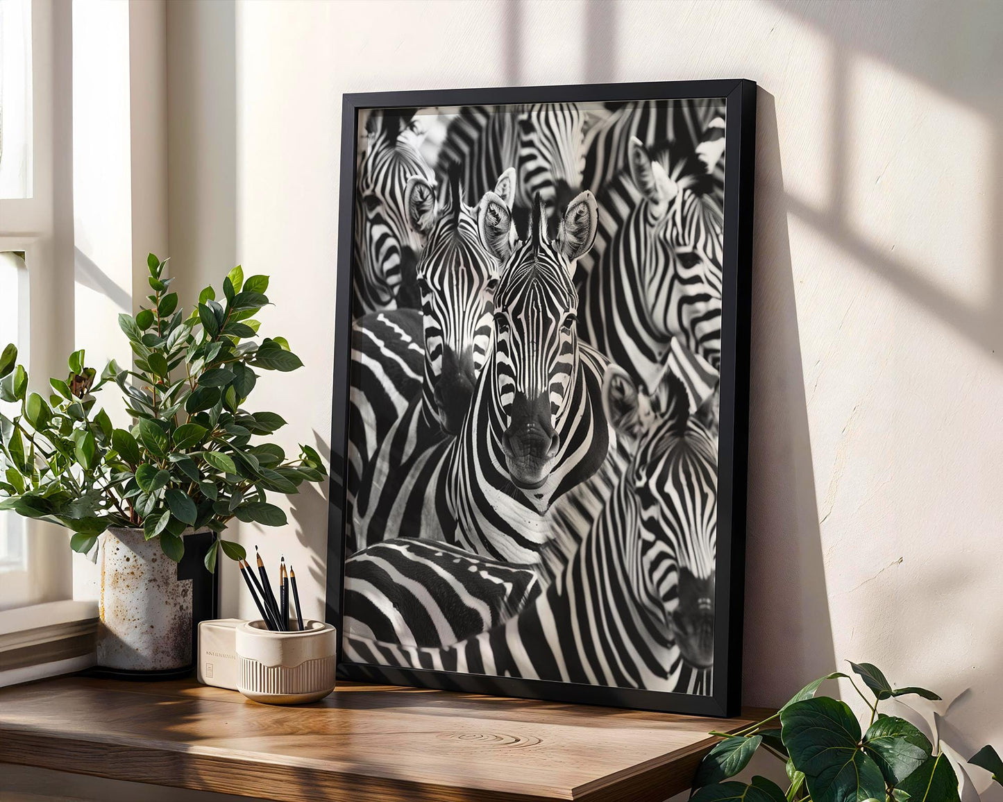 Wildlife Poster | Minimalist Zebra Herd Print | Black & White Safari Photography wall art print, minimalist black and white poster, modern Scandinavian wall decor, Monohaus