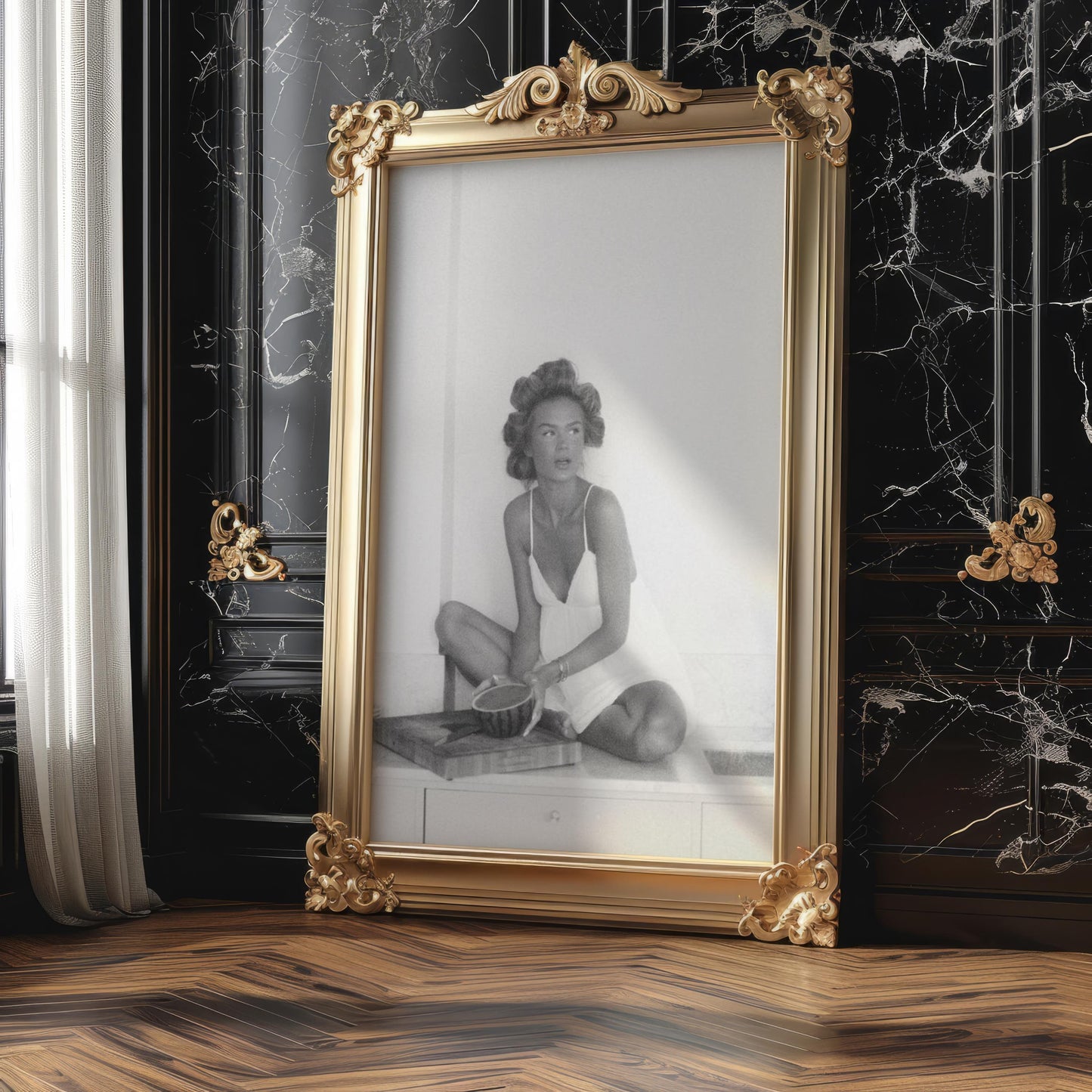 Designer Wall Art | Vintage Glamour Girl Print | Black and White Retro Fashion Photography wall art print, minimalist black and white poster, modern Scandinavian wall decor, Monohaus