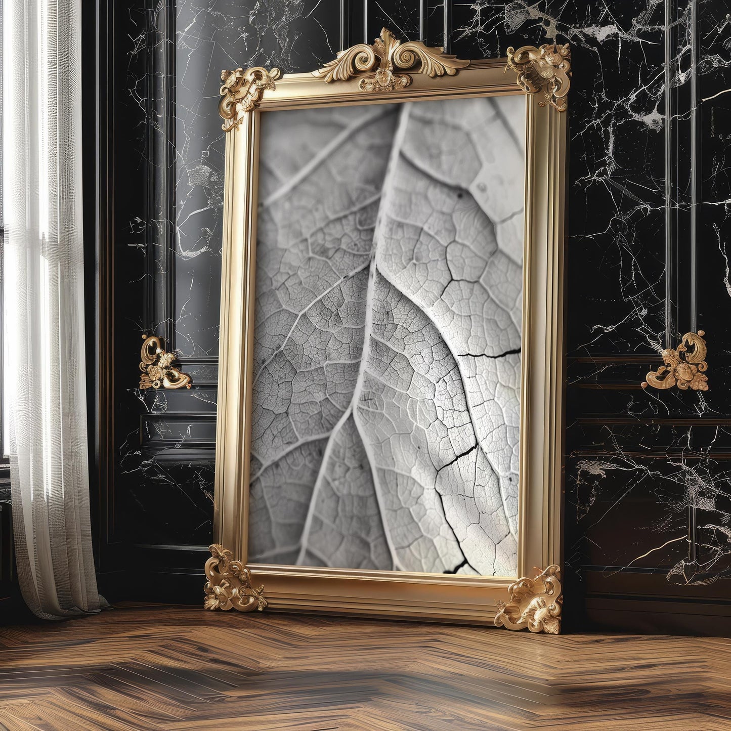 Botanical Photo | Monochrome Leaf Veins Print | Minimalist Nature Photography wall art print, minimalist black and white poster, modern Scandinavian wall decor, Monohaus