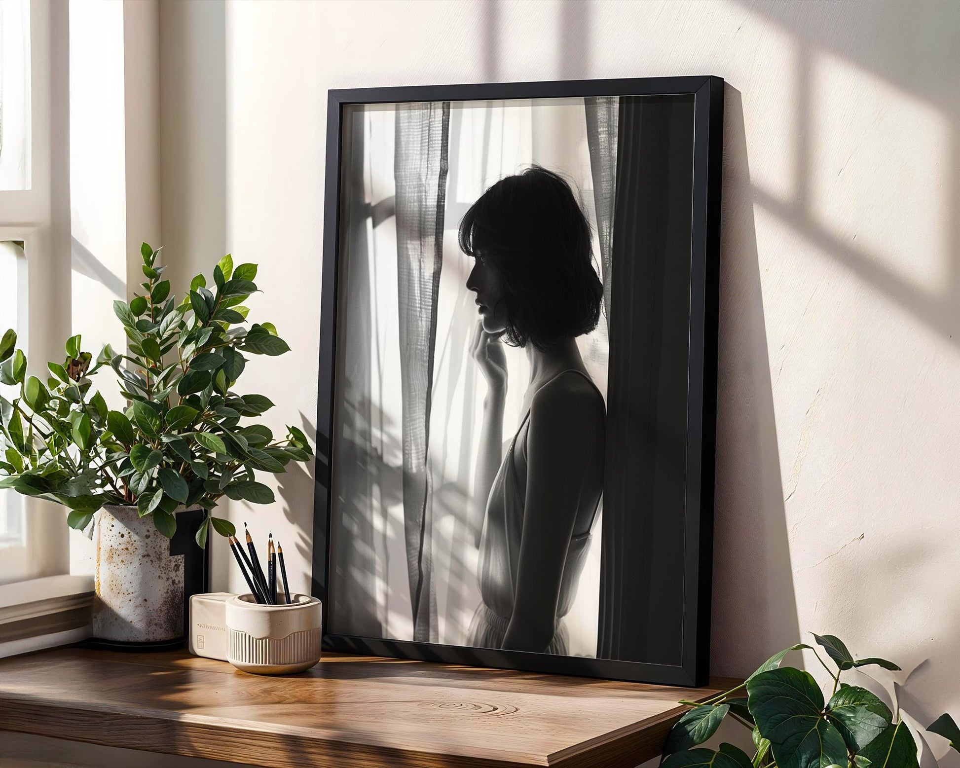 Woman by Window Print | Black and White Minimalist Wall Art wall art print, minimalist black and white poster, modern Scandinavian wall decor, Monohaus