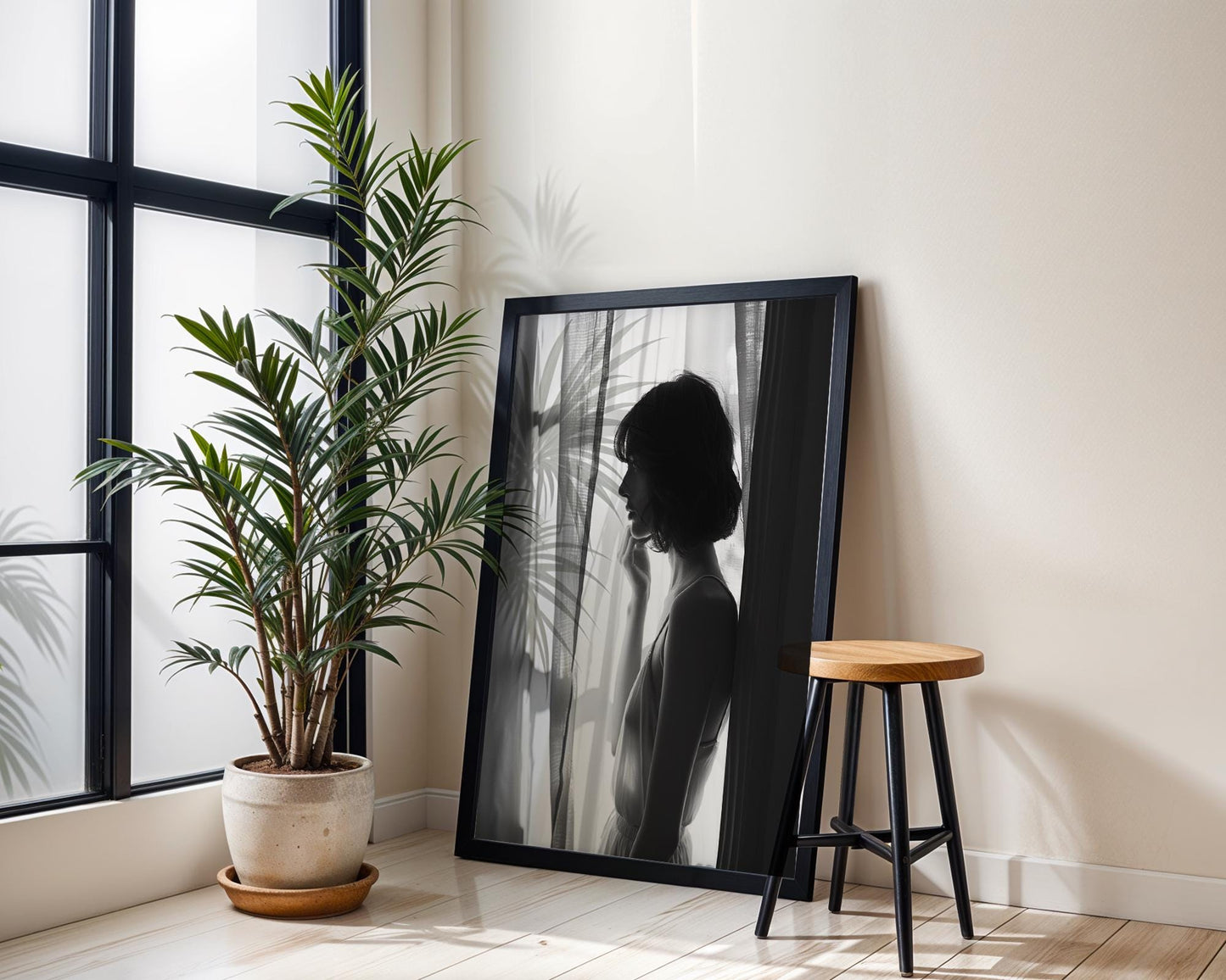 Woman by Window Print | Black and White Minimalist Wall Art wall art print, minimalist black and white poster, modern Scandinavian wall decor, Monohaus