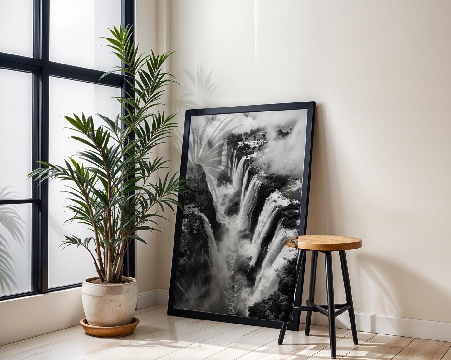 World Landmark | Iguazu Falls Photography Print | Black and White Nature Landscape wall art print, minimalist black and white poster, modern Scandinavian wall decor, Monohaus