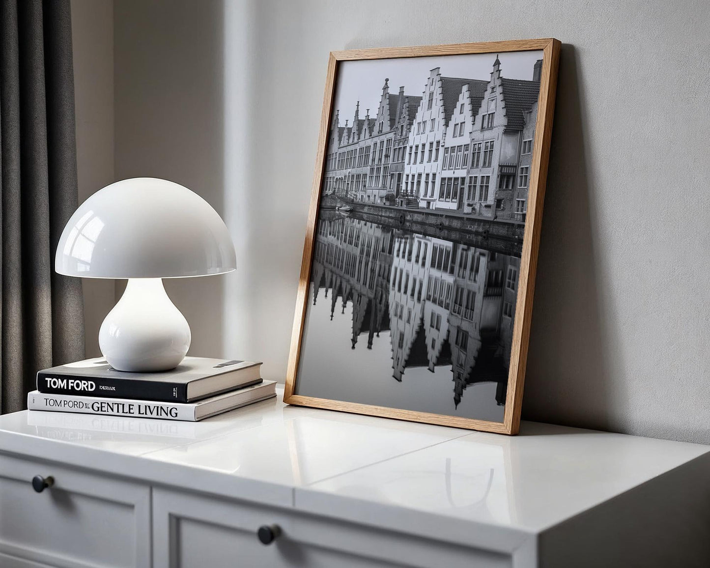 World Landmark | Bruges Canal Black and White Photography Print | Belgium Architecture Wall Art