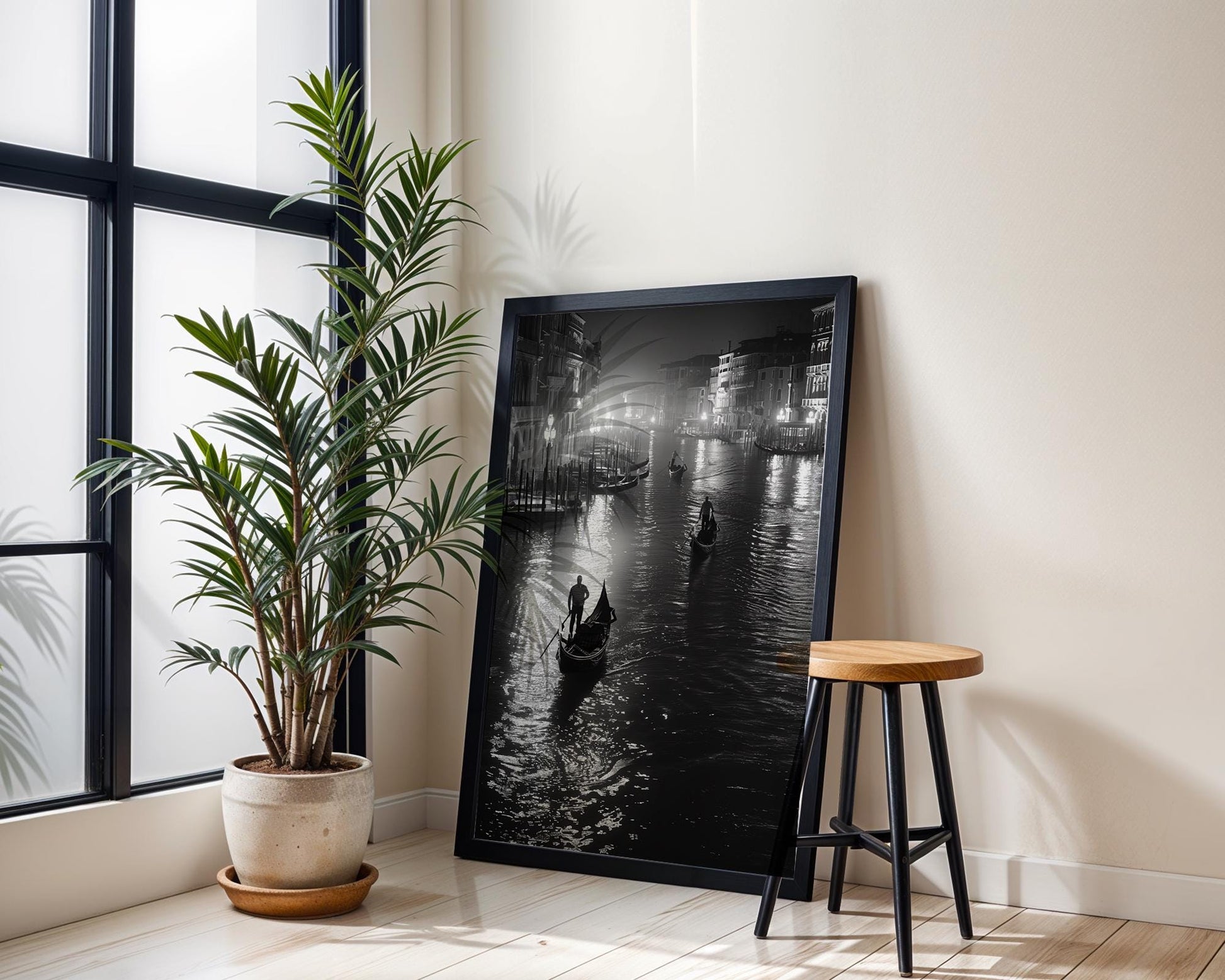 World Landmark | Venice Gondola Print | Black and White Italian Canal Photography wall art print, minimalist black and white poster, modern Scandinavian wall decor, Monohaus