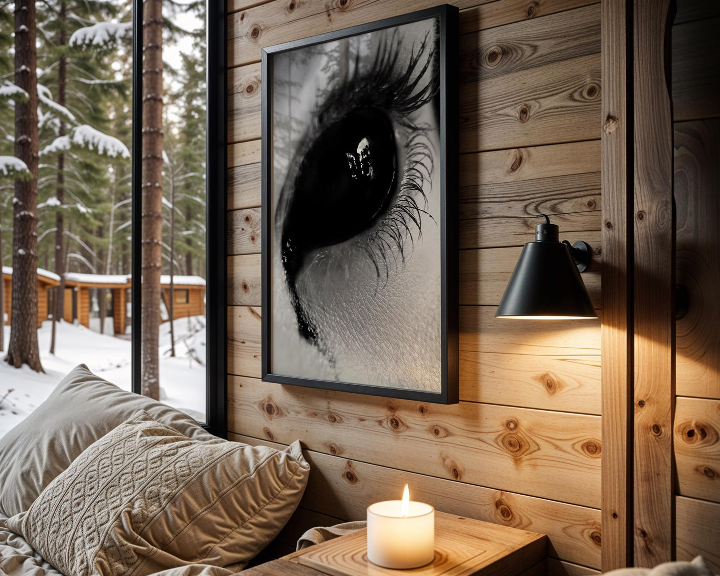 Designer Wall Art | Black Eye Close-Up Print | Moody Gothic Photography wall art print, minimalist black and white poster, modern Scandinavian wall decor, Monohaus