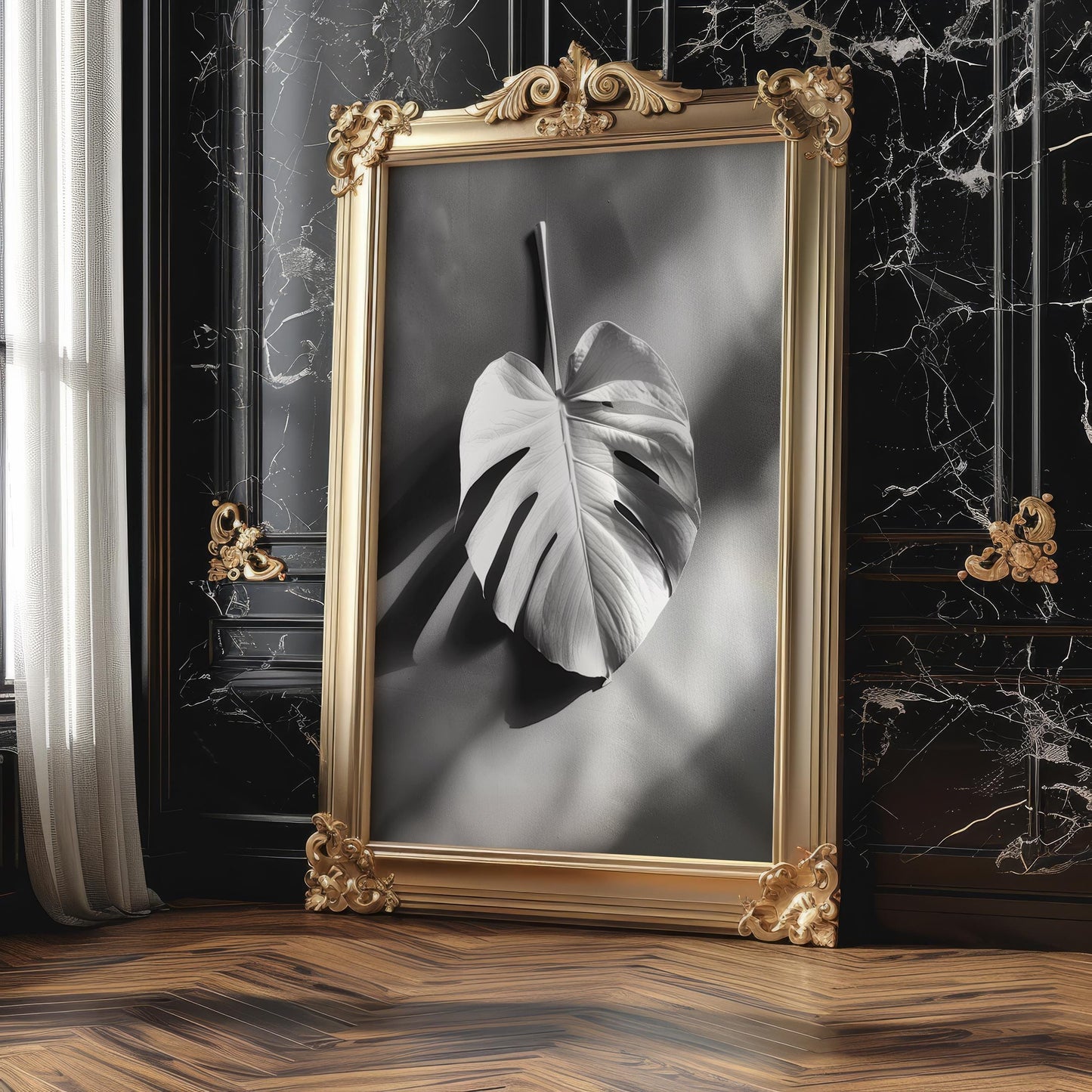 Botanical Photo | Monstera Leaf Print | Black & White Shadow Art, Scandi Decor wall art print, minimalist black and white poster, modern Scandinavian wall decor, Monohaus