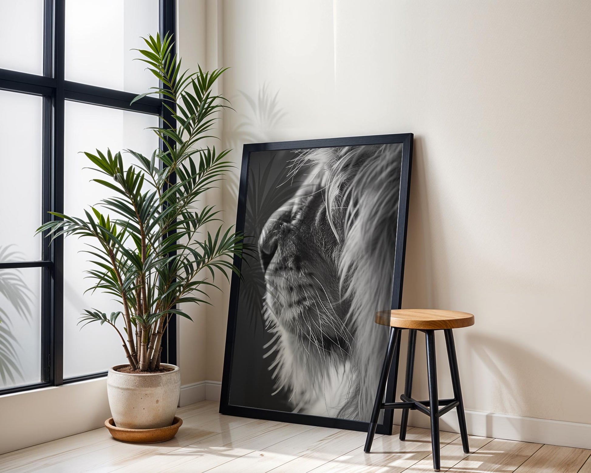 Wildlife Poster | Lion Close-Up Print | Minimalist Black & White Safari Photography wall art print, minimalist black and white poster, modern Scandinavian wall decor, Monohaus