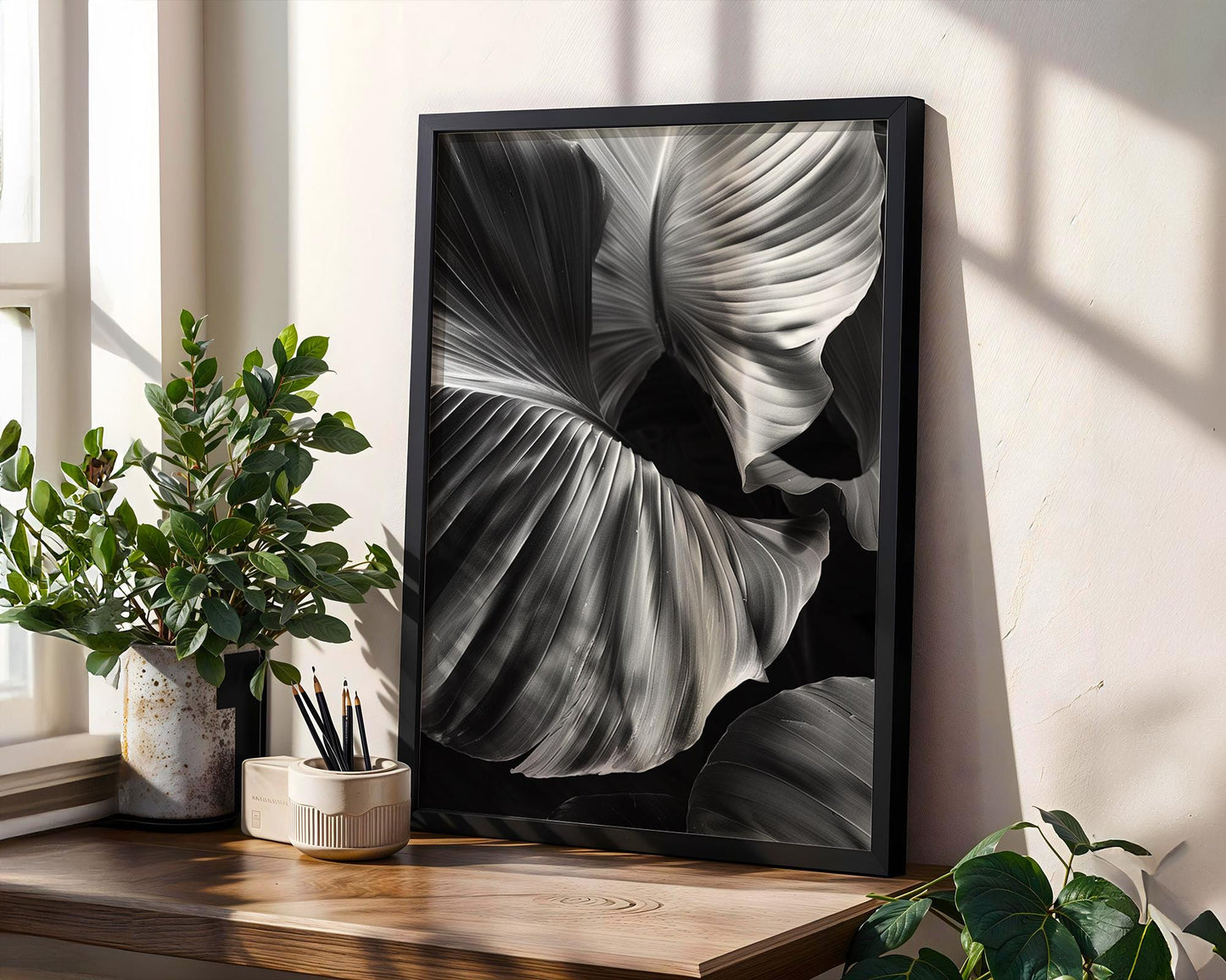 Botanical Photo | Abstract Oversized Leaf Print | Minimal Wall Art Black & White abstract wall art print, geometric minimalist poster, modern Scandinavian decor, Monohaus