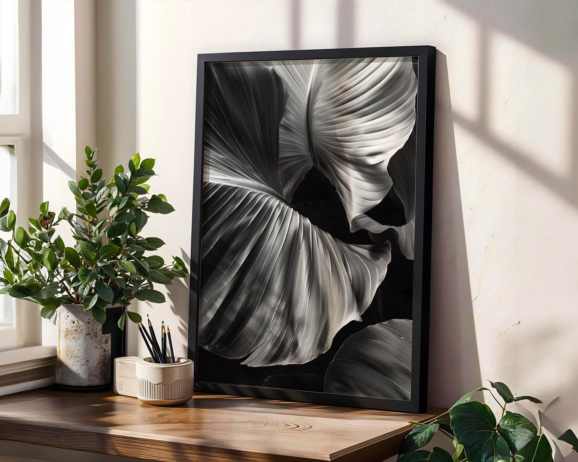 Botanical Photo | Abstract Oversized Leaf Print | Minimal Wall Art Black & White abstract wall art print, geometric minimalist poster, modern Scandinavian decor, Monohaus