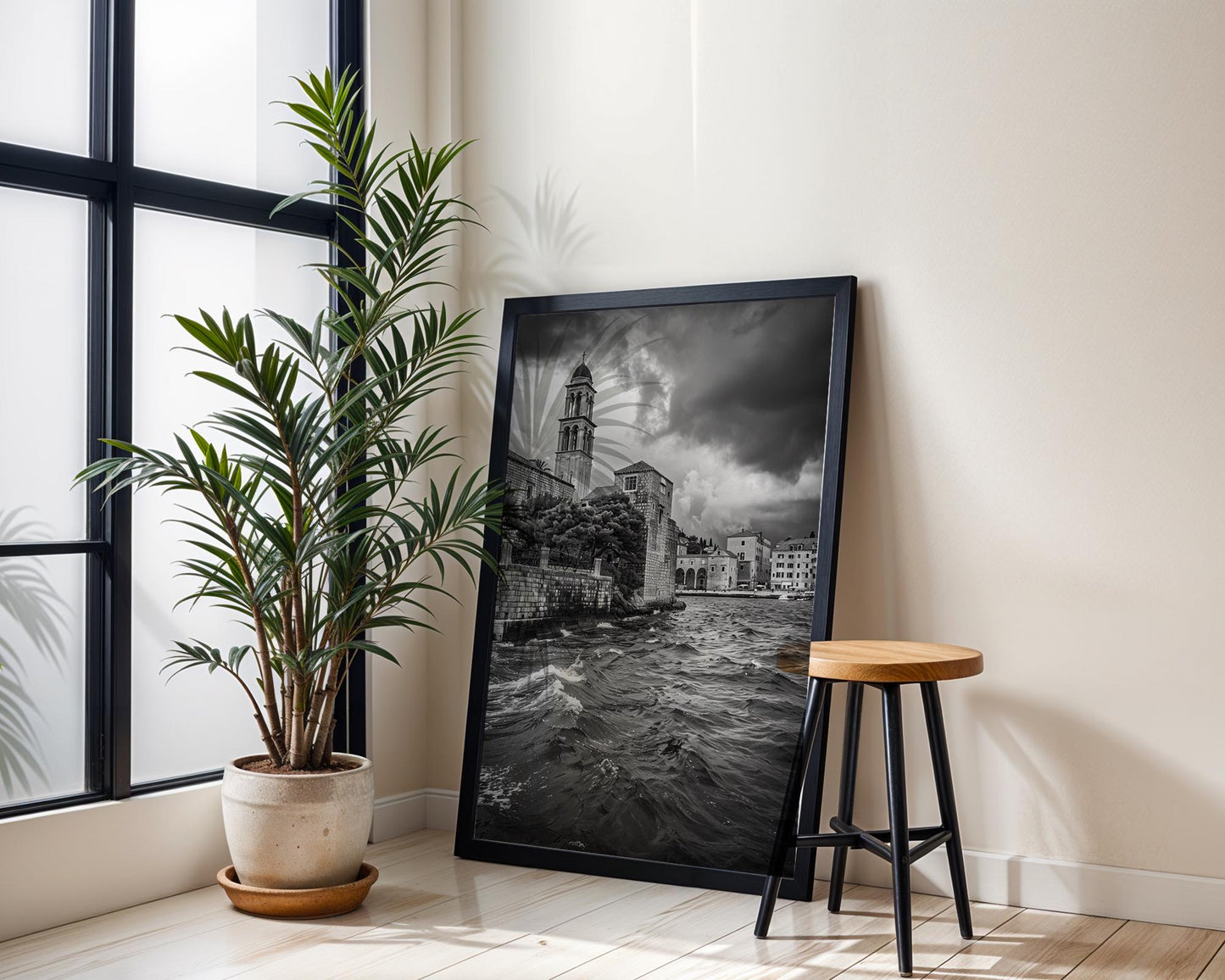 World Landmark | Dubrovnik Croatia Print | Black and White Seaside Architecture wall art print, black and white architectural poster, minimalist modern Scandinavian wall decor, Monohaus