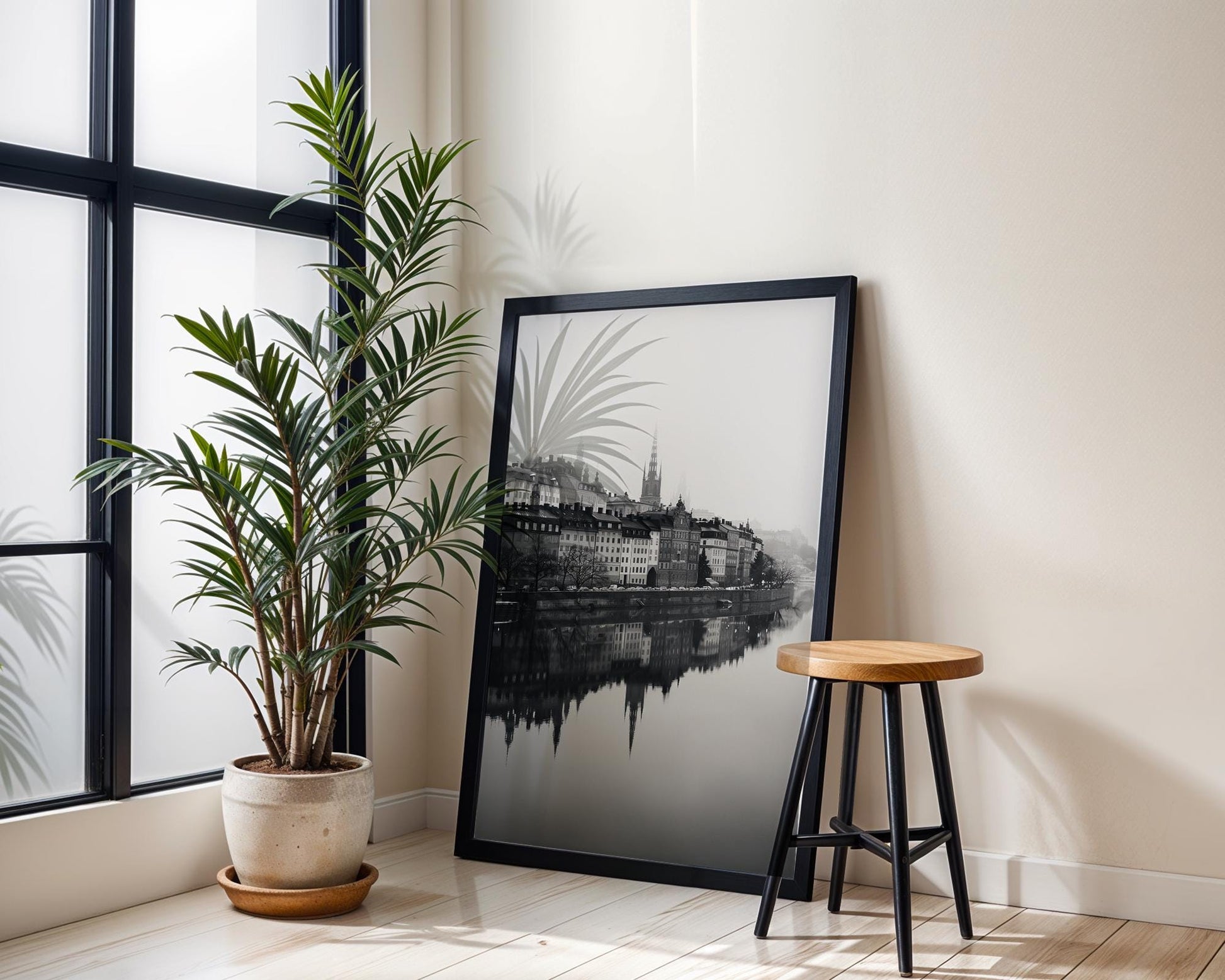 World Landmark | Stockholm Old Town Print | Black and White Sweden Photography wall art print, minimalist black and white poster, modern Scandinavian wall decor, Monohaus