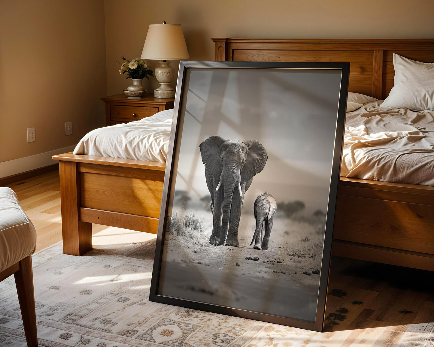 Wildlife Poster | Elephant and Calf Print • Black & White Safari Photography, Scandi Wall Art wall art print, minimalist black and white poster, modern Scandinavian wall decor, Monohaus