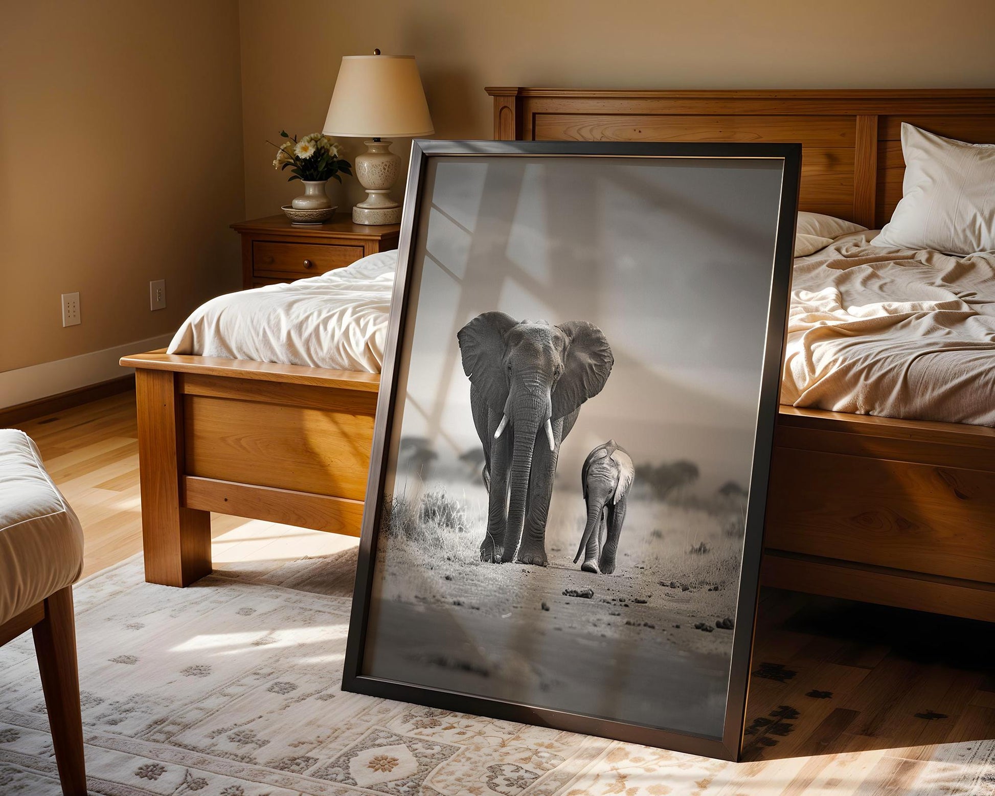 Wildlife Poster | Elephant and Calf Print • Black & White Safari Photography, Scandi Wall Art wall art print, minimalist black and white poster, modern Scandinavian wall decor, Monohaus