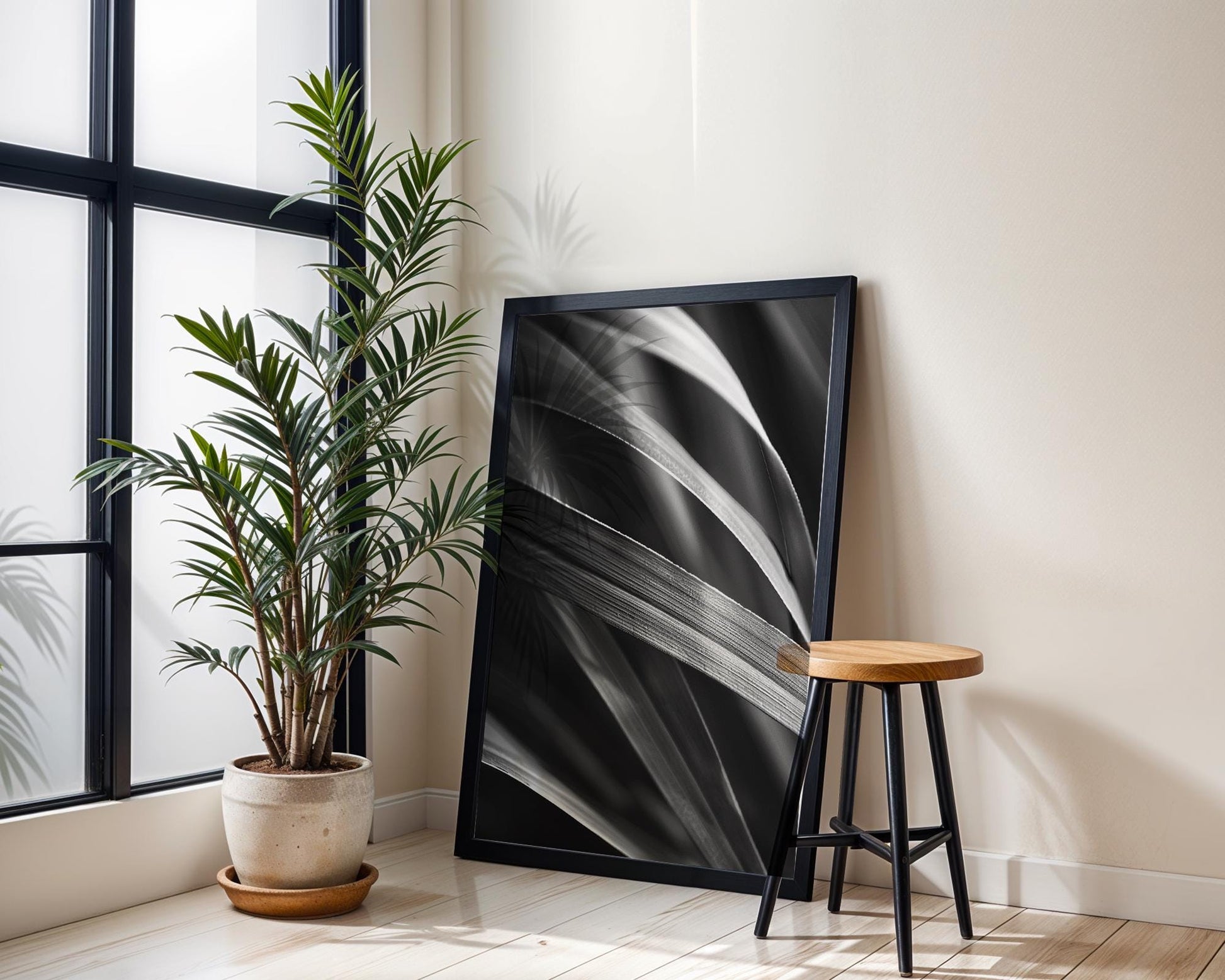 Botanical Photo | Abstract Leaf Macro Photography Print | Black & White Minimal abstract wall art print, geometric minimalist poster, modern Scandinavian decor, Monohaus