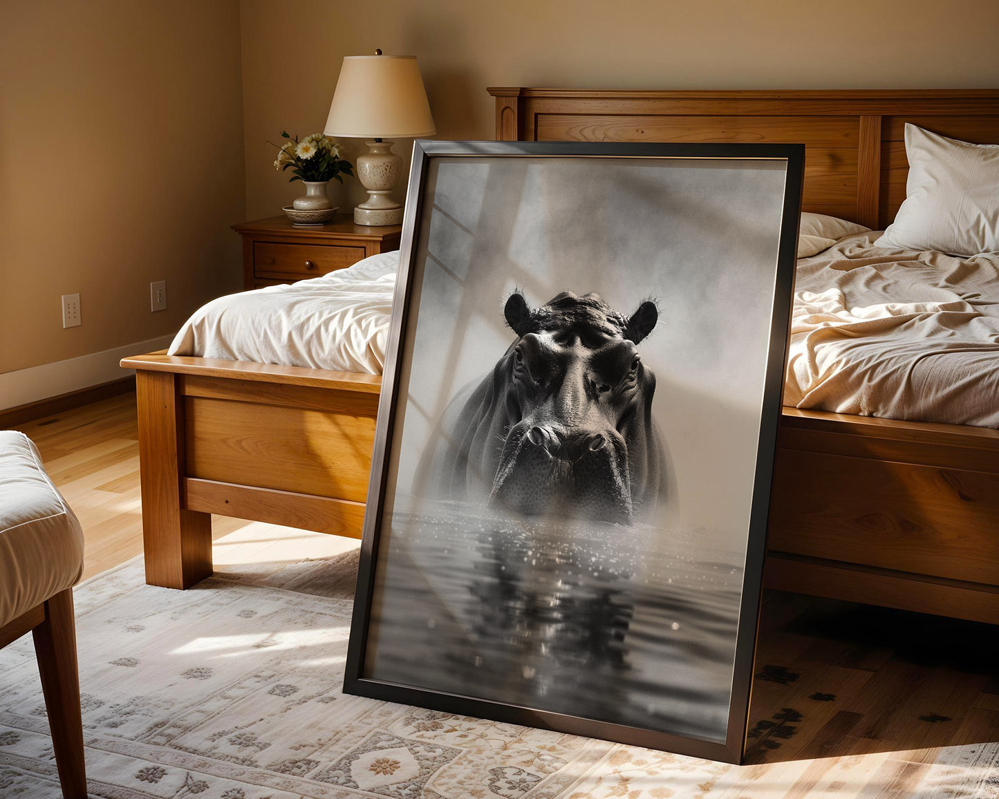 Wildlife Poster | Hippo Portrait Print | Minimalist Black & White  Photography wall art print, minimalist black and white poster, modern Scandinavian wall decor, Monohaus