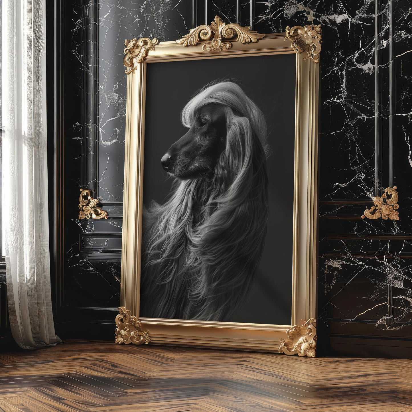 Dog Photography Afghan Hound Portrait Print | Modern Black and White wall art print, minimalist black and white poster, modern Scandinavian wall decor, Monohaus